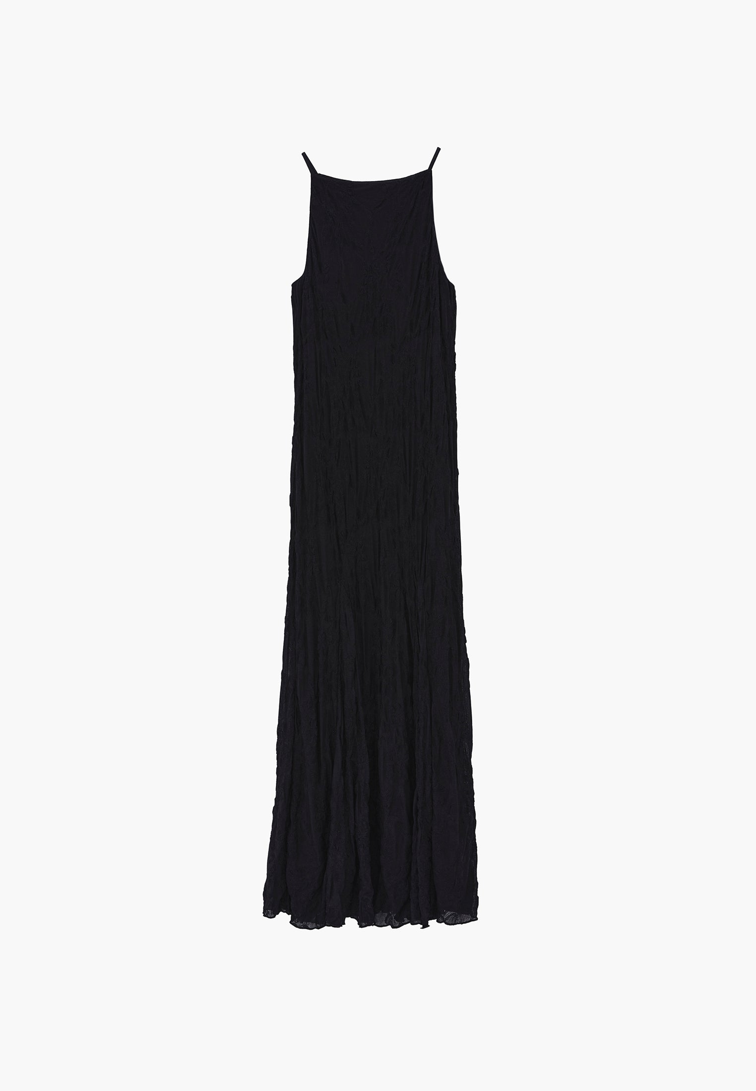 Sleeveless Long Dress With Crew Neck - BLACK