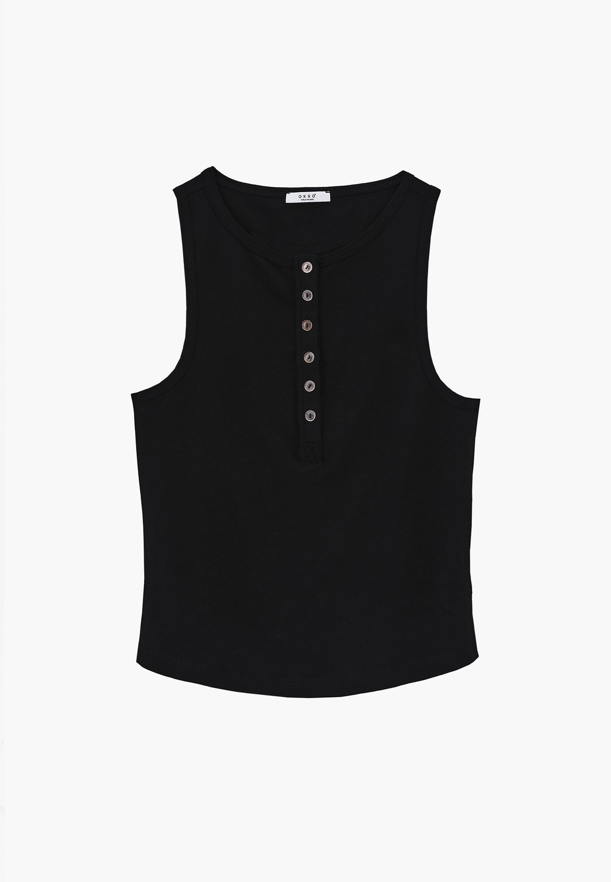 Crew Neck Button Detailed Tank Top - BLACK