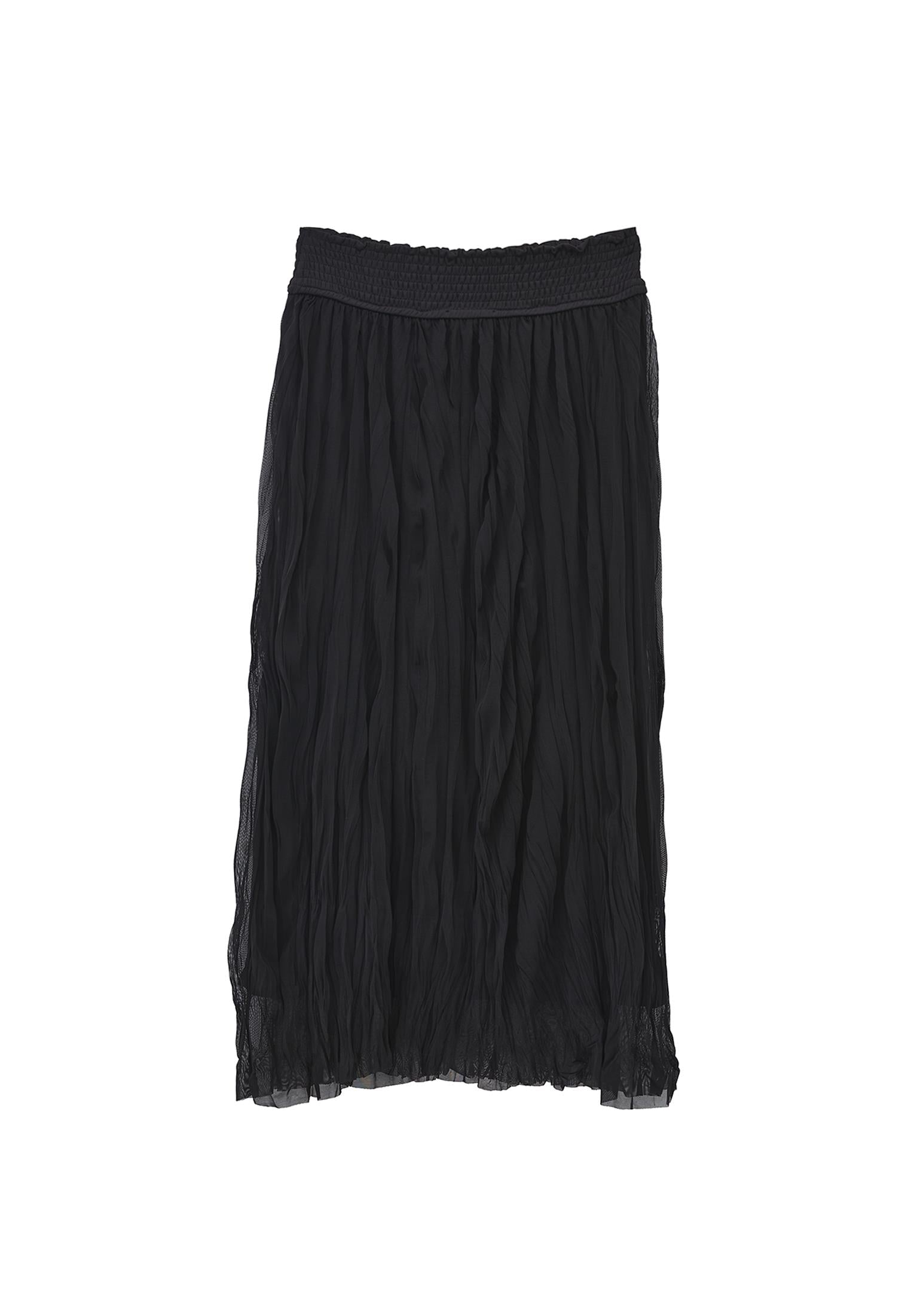 Wrinkled Look Midi Skirt - BLACK