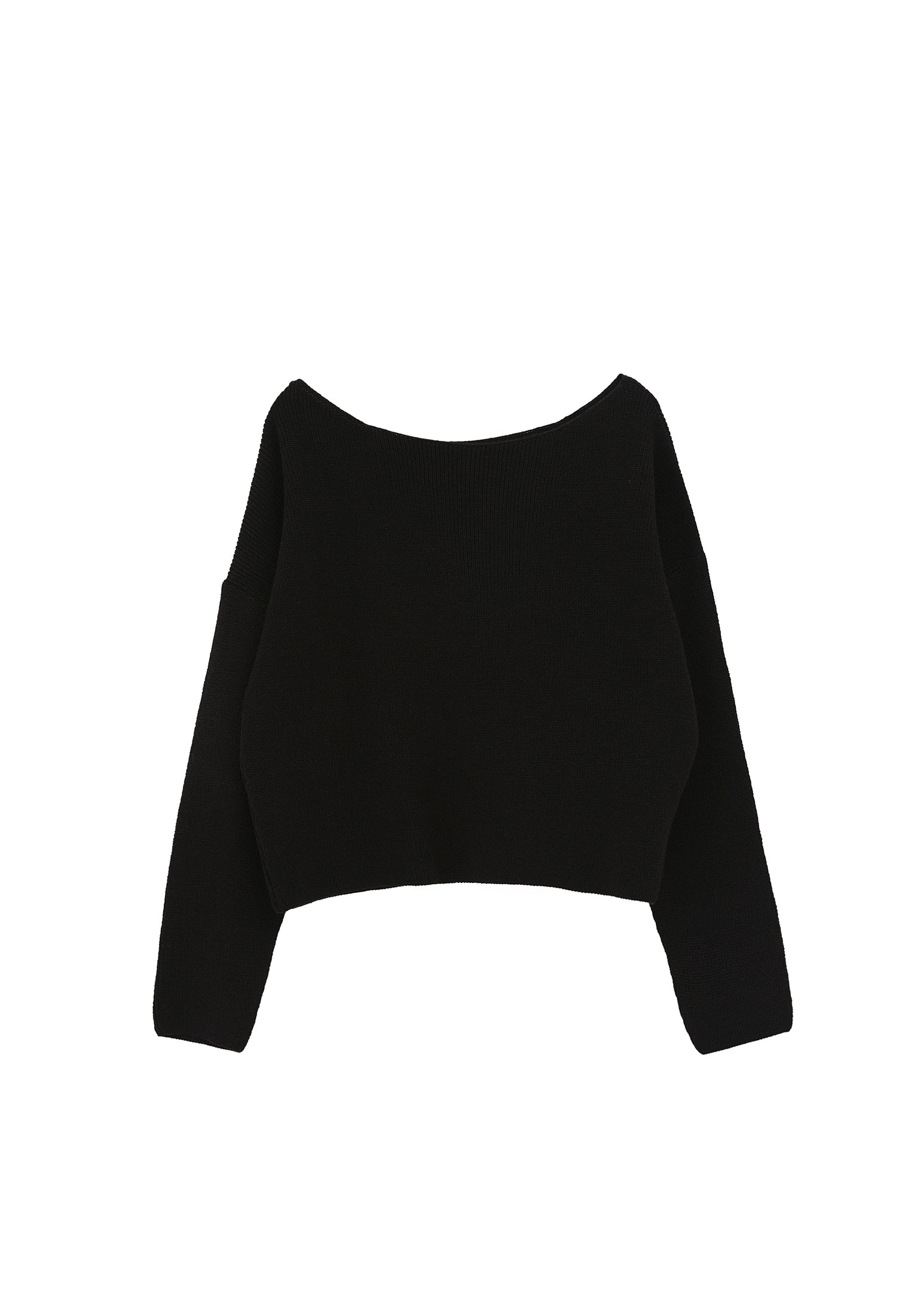 Boat Neck Long Sleeve Sweater - BLACK