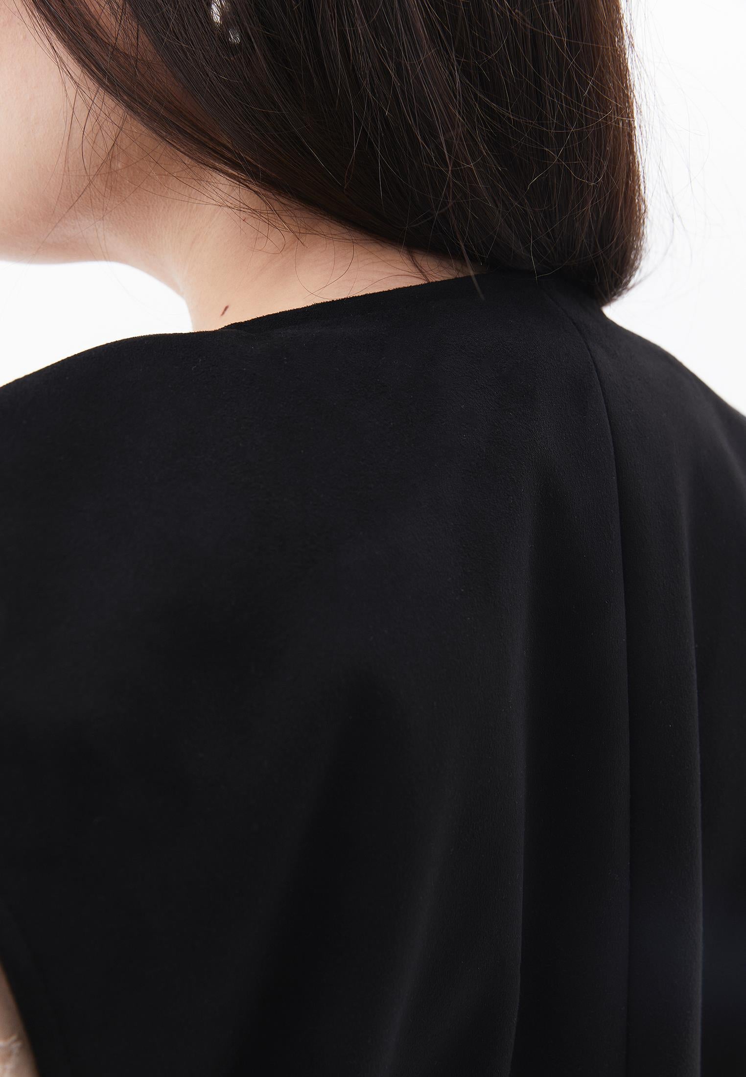 V Neck Belted Vest - BLACK