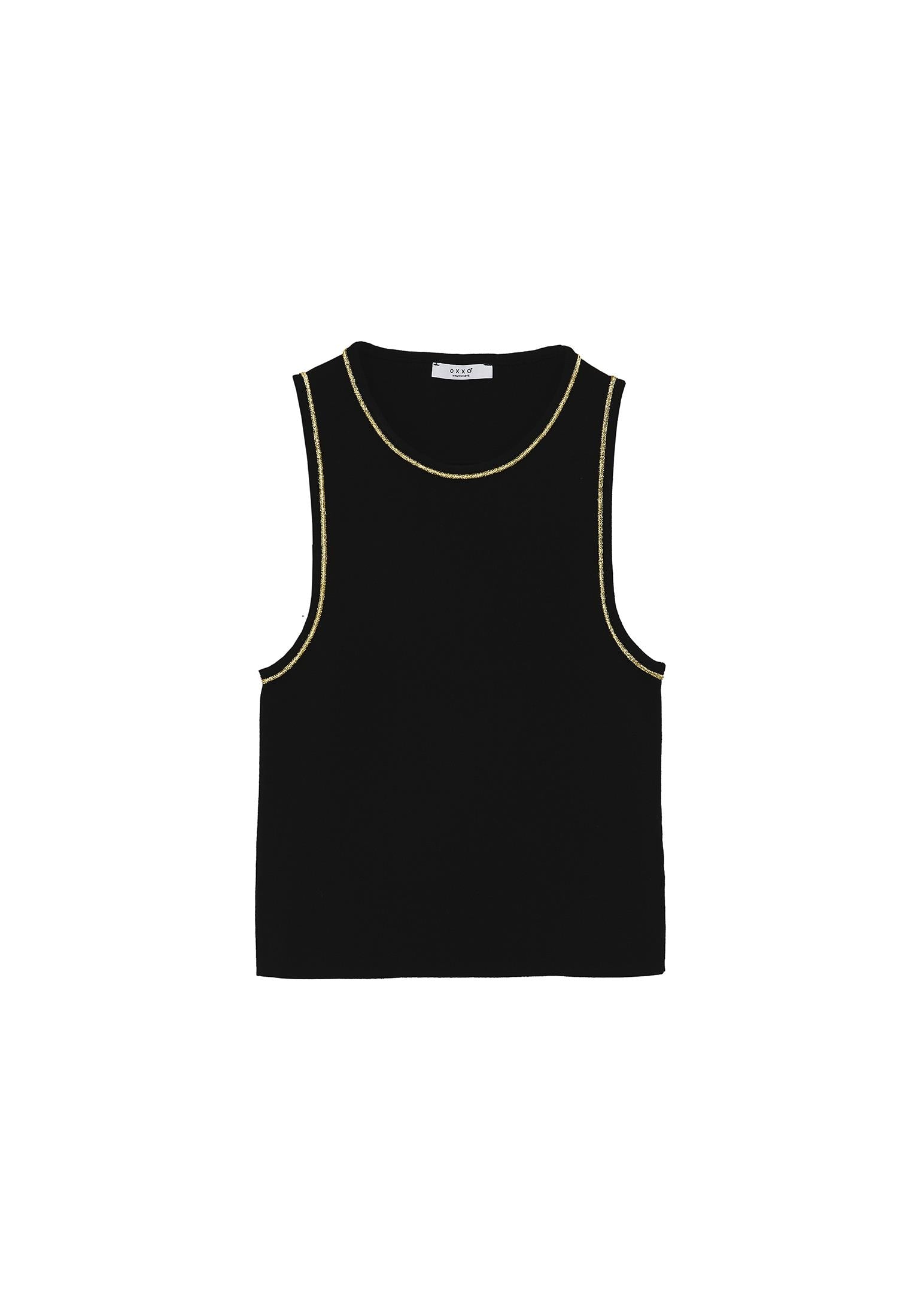 Glittery Crew Neck Sleeveless Tank Top - BLACK