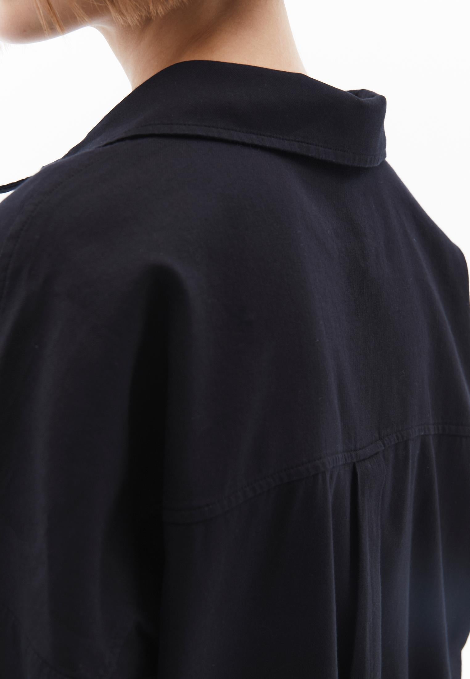 Shirt Collar Buttoned Oversize Long Sleeve Shirt - BLACK
