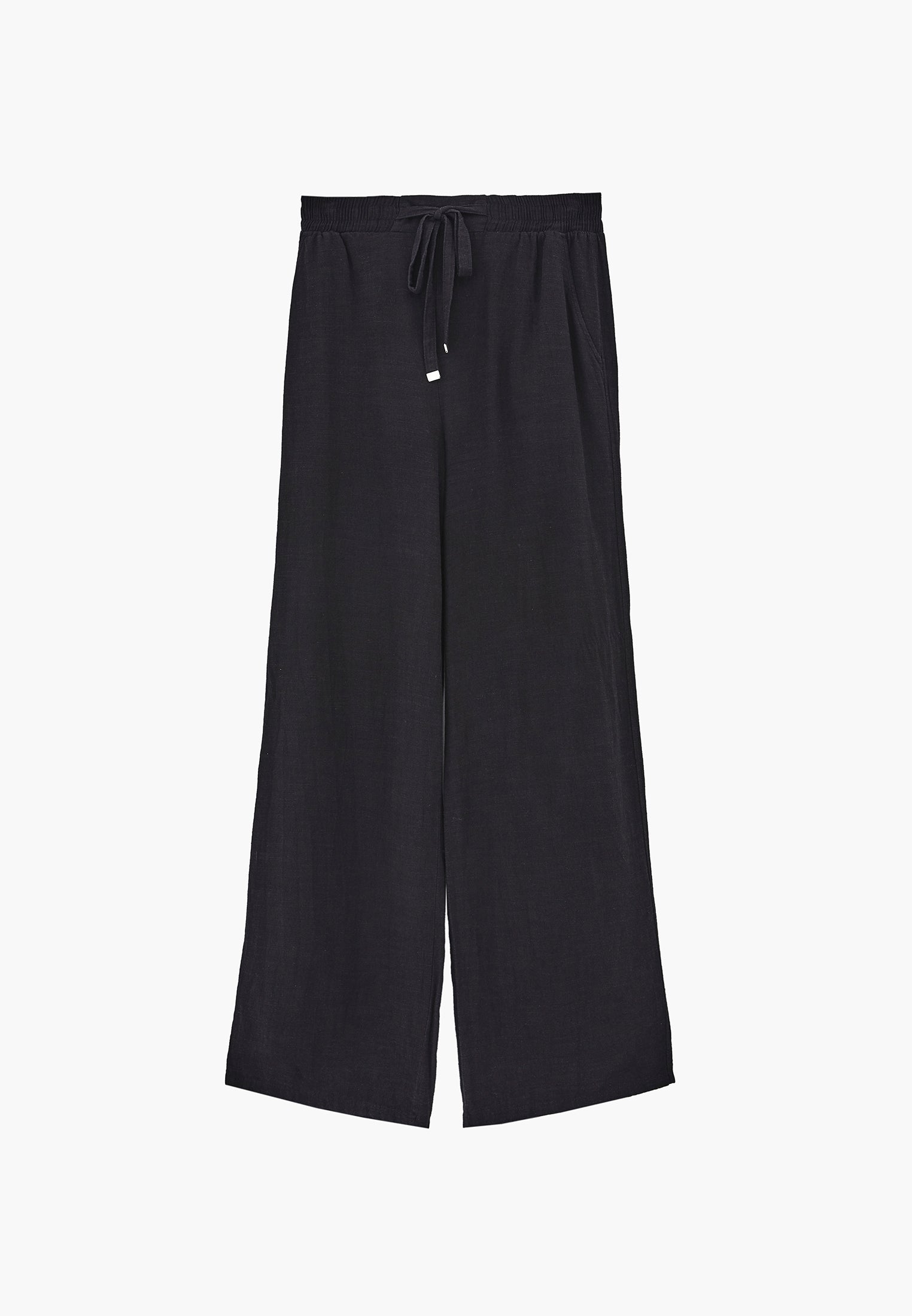 High Waist Wide Leg Elastic Waist Pants - BLACK