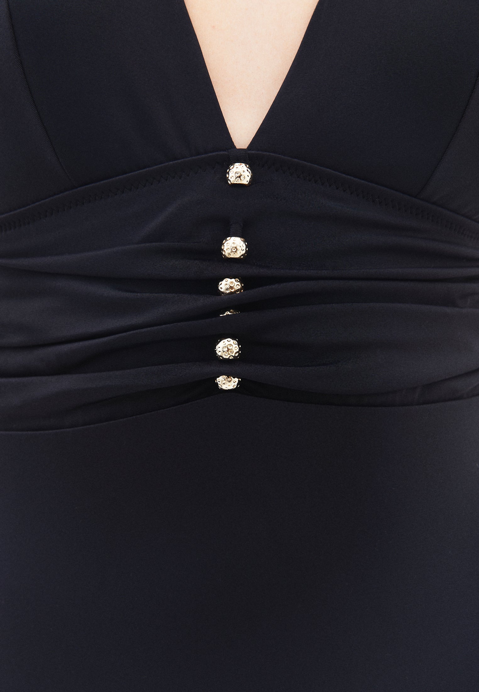 Strappy Deep V Neck Swimsuit - BLACK
