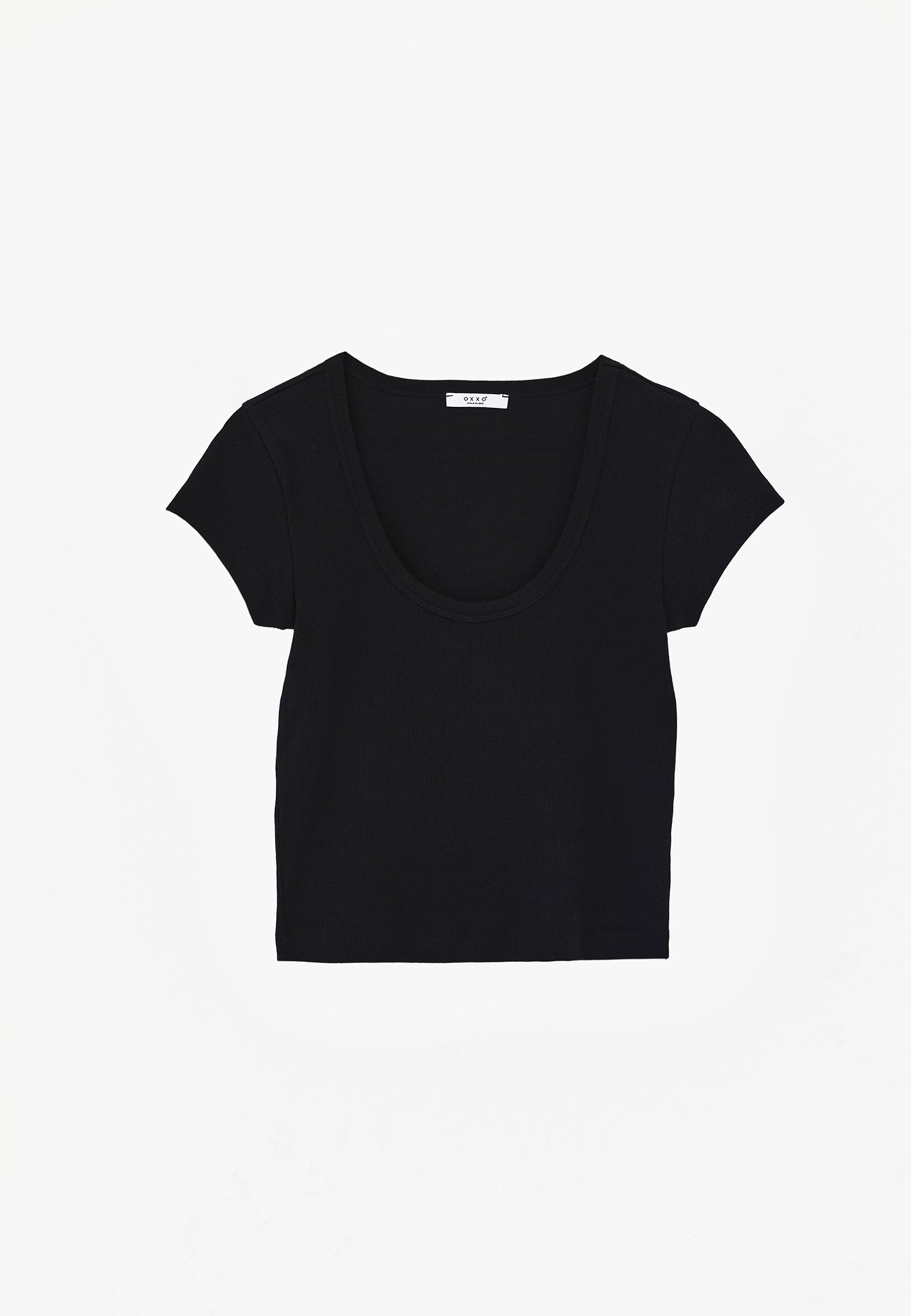 U Neck Bodycon T-Shirt - BLACK