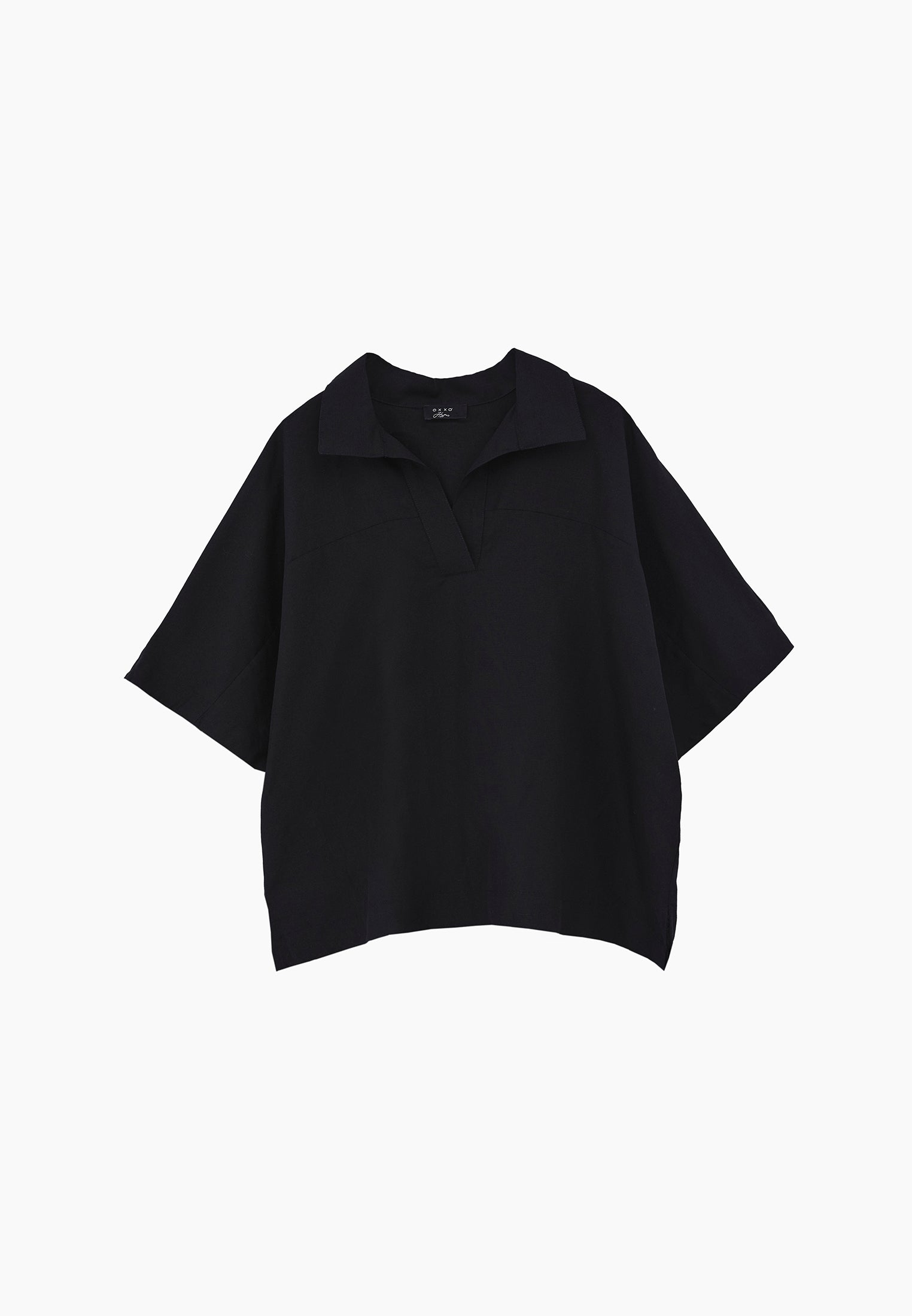 Polo Neck Batwing Sleeve Oversize Blouse - BLACK