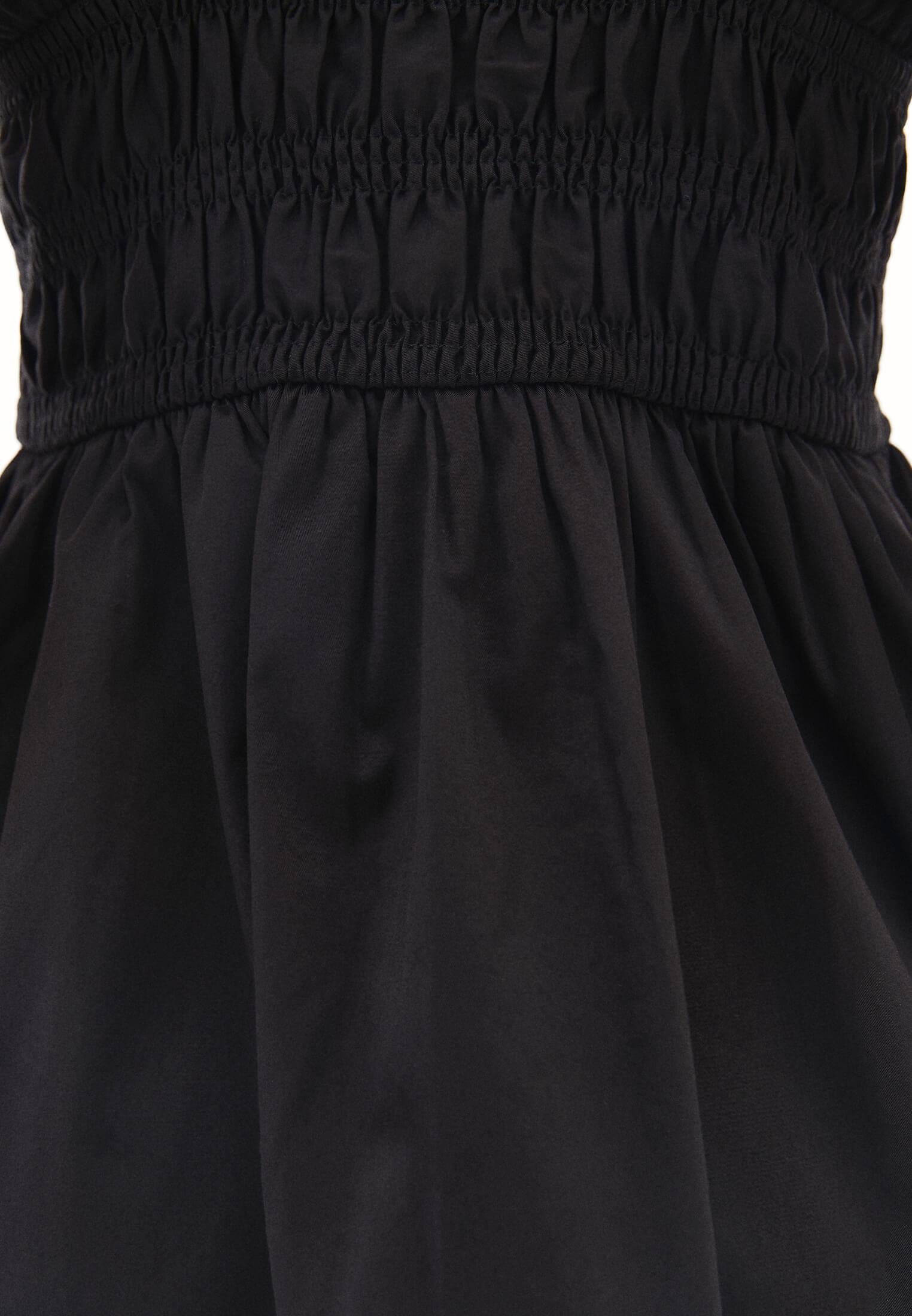 Short V Neck Smocked Dress - BLACK