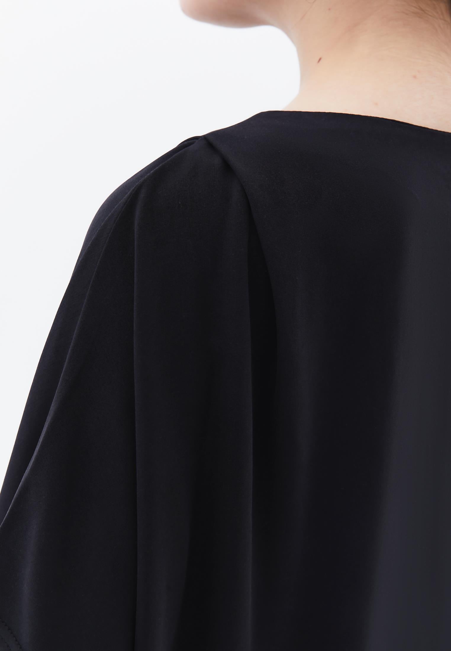 Boat Neck Batwing Sleeve Oversize Tunic T-Shirt - BLACK