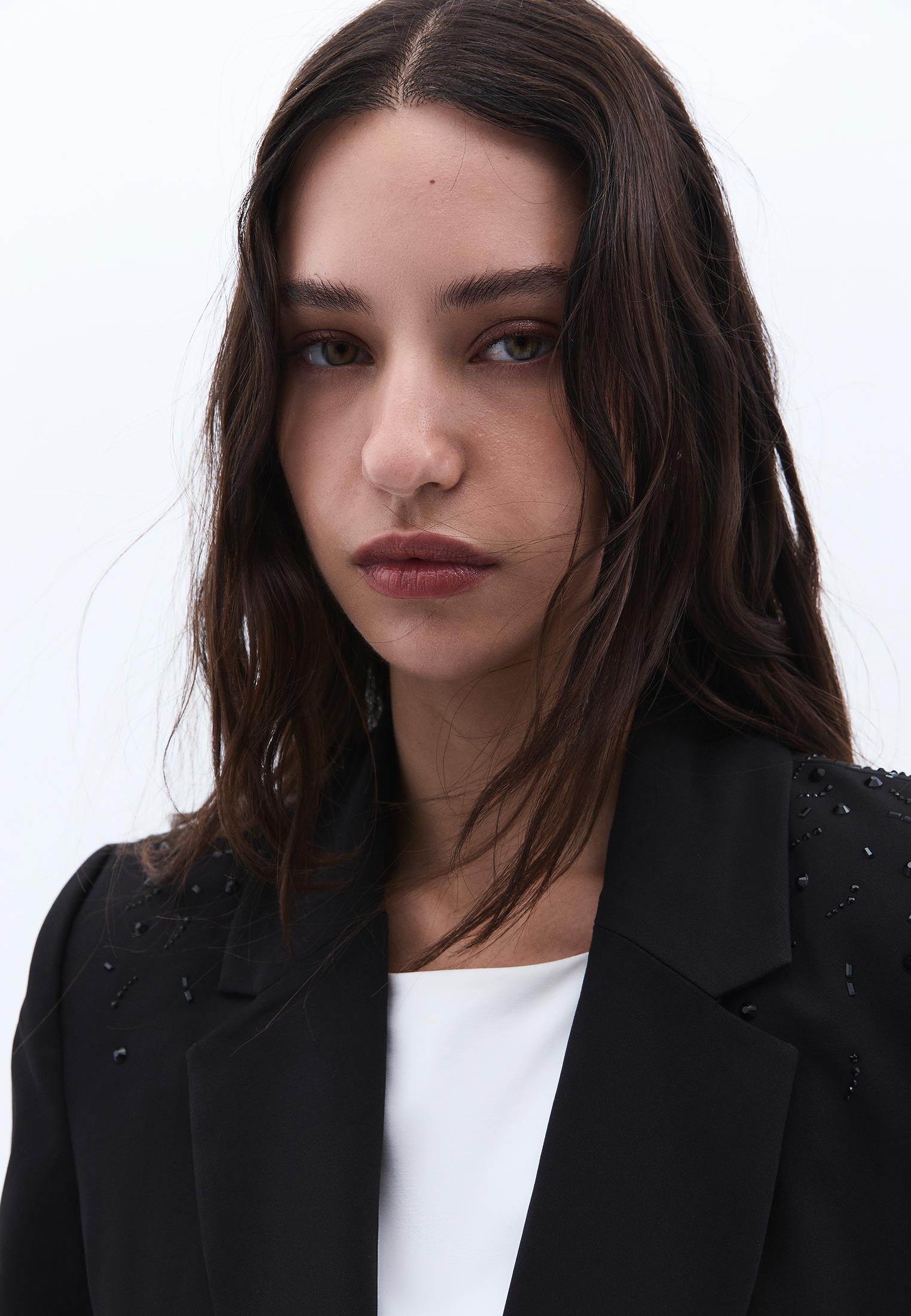 Shawl Collar Woven Blazer - BLACK