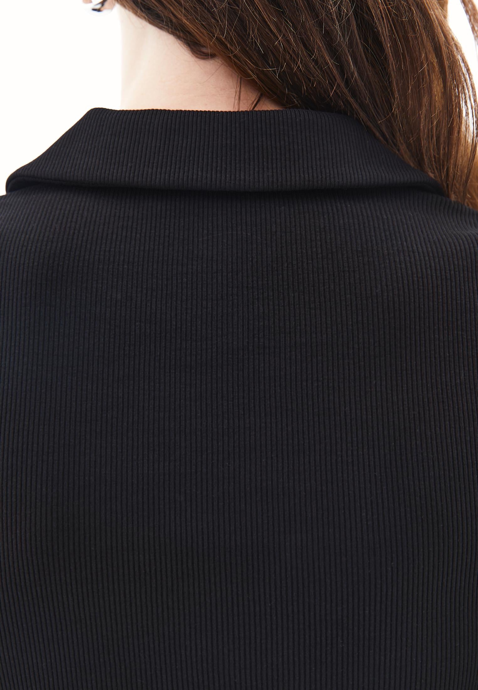 Polo Collar Long Sleeve Bodycon T-Shirt - BLACK