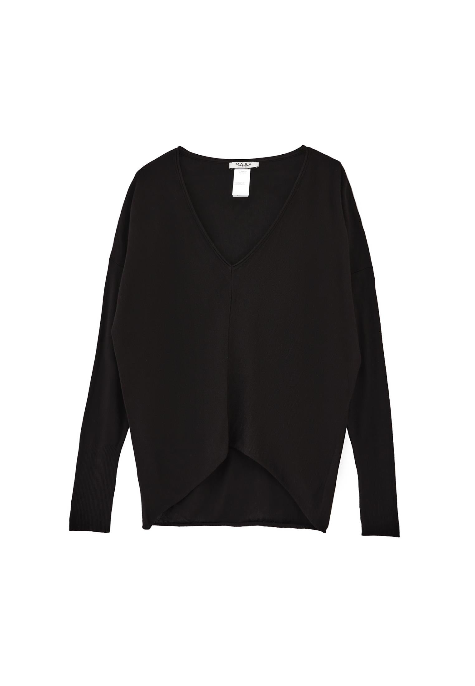 V Neck Long Sleeve Sweater - BLACK