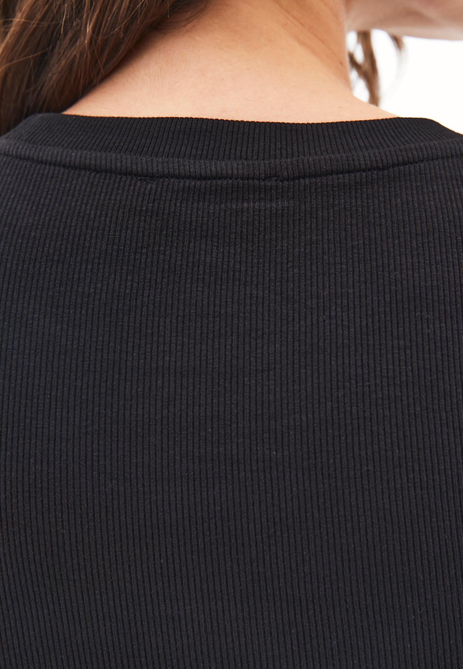 Crew Neck Long Sleeve Bodycon T-Shirt - BLACK