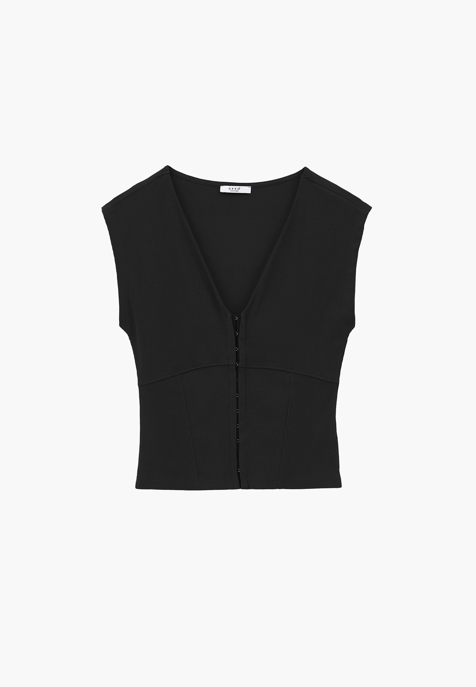 V Neck Bodycon T-Shirt - BLACK