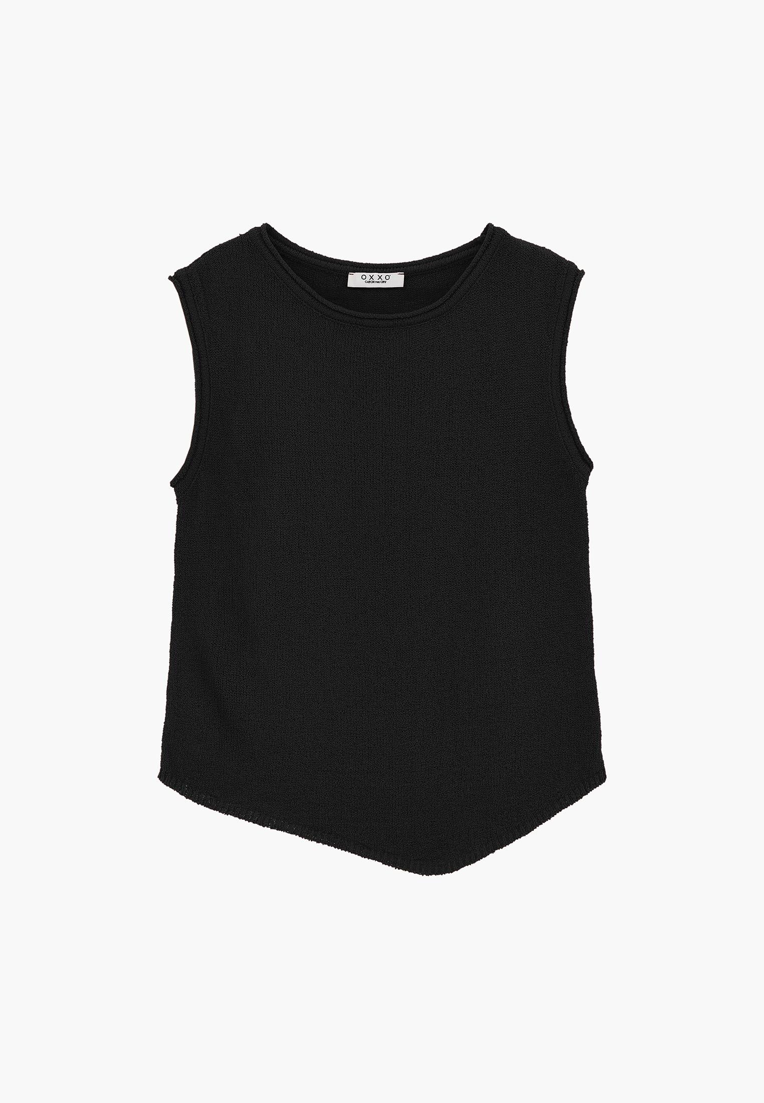 Asymmetric Tunic Knit Tank - BLACK