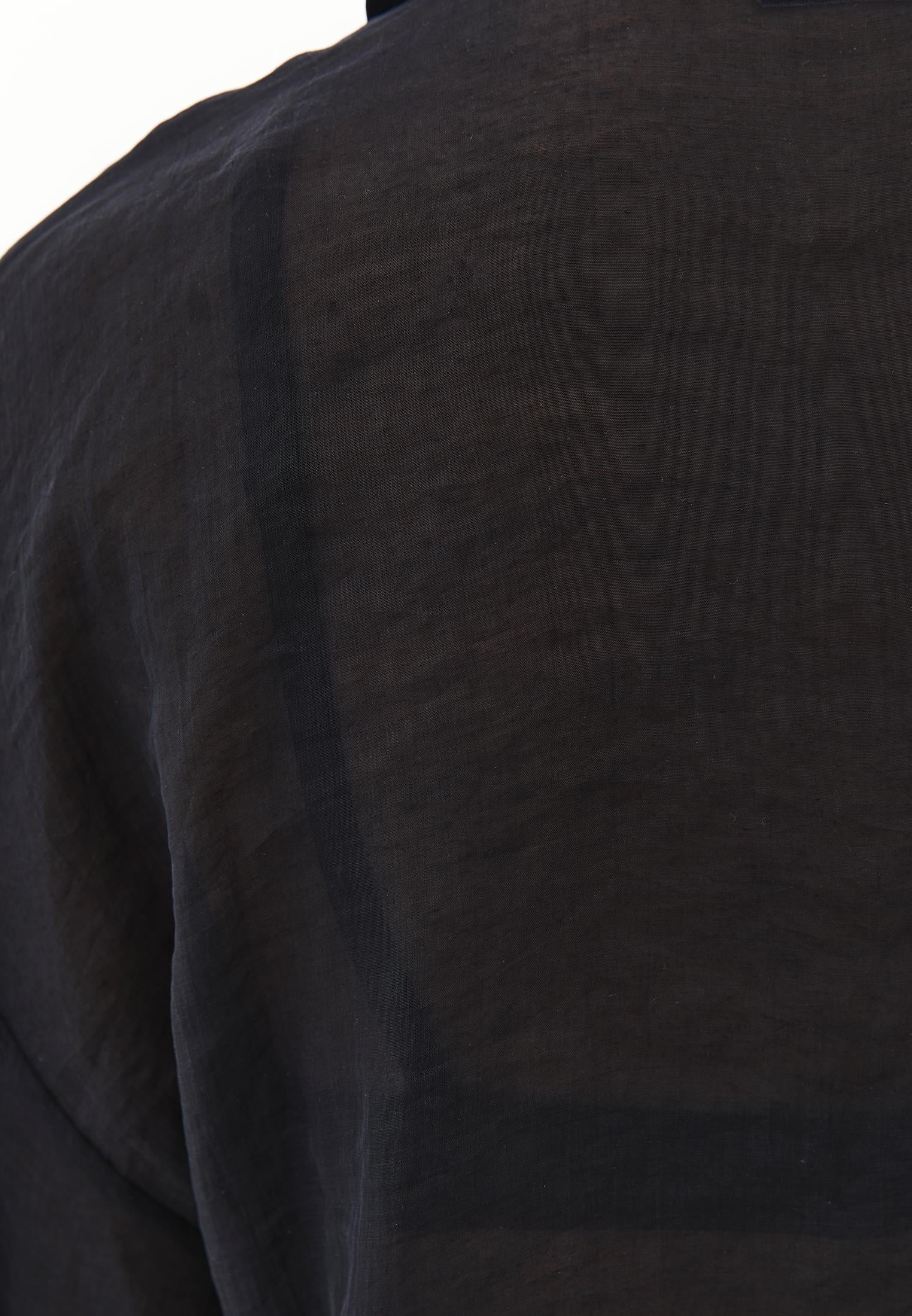Loose Shirt With Balloon Sleeves And Pocket Detail - BLACK