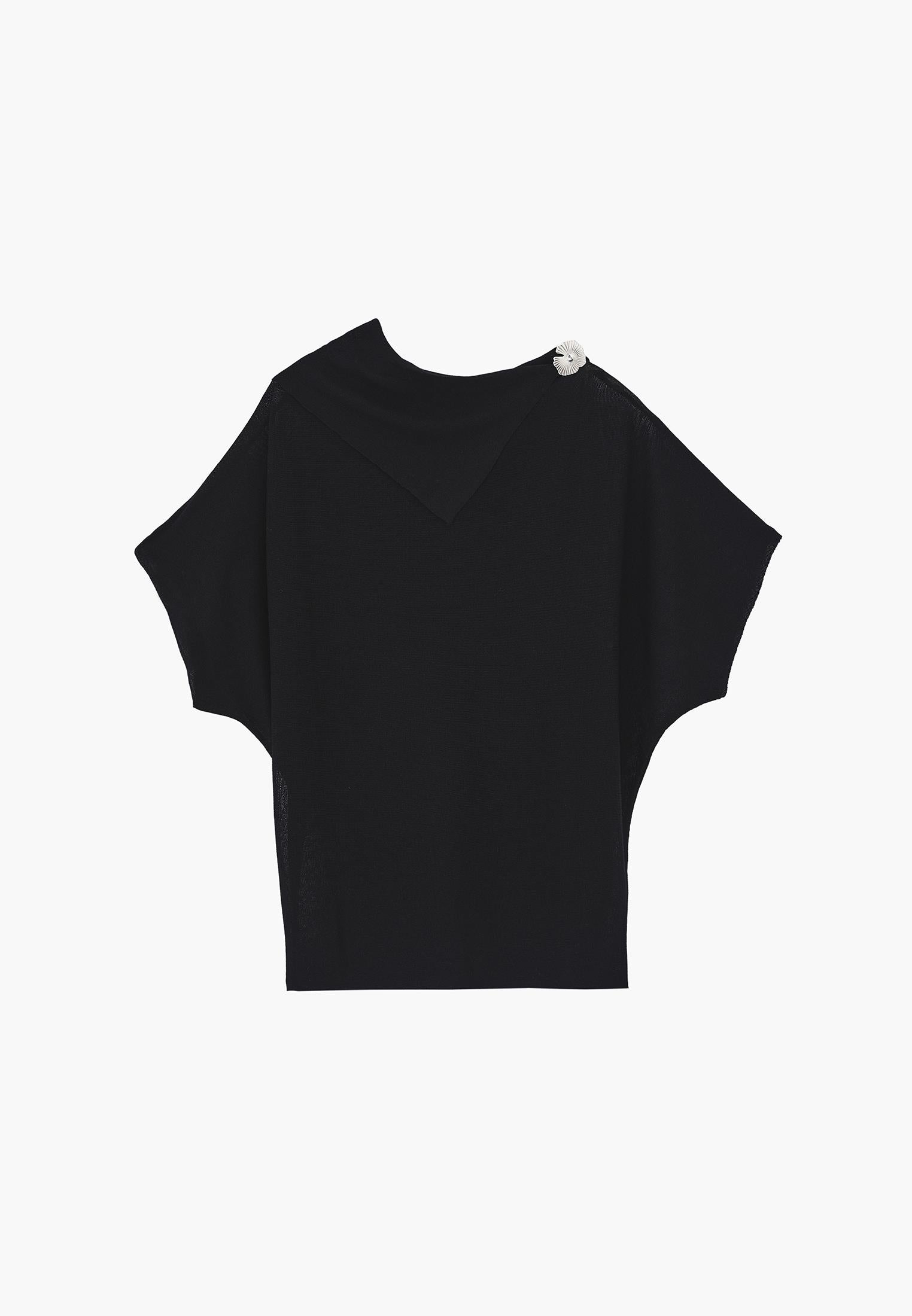 High Neck Sleeveless Oversize Tunic Blouse - BLACK