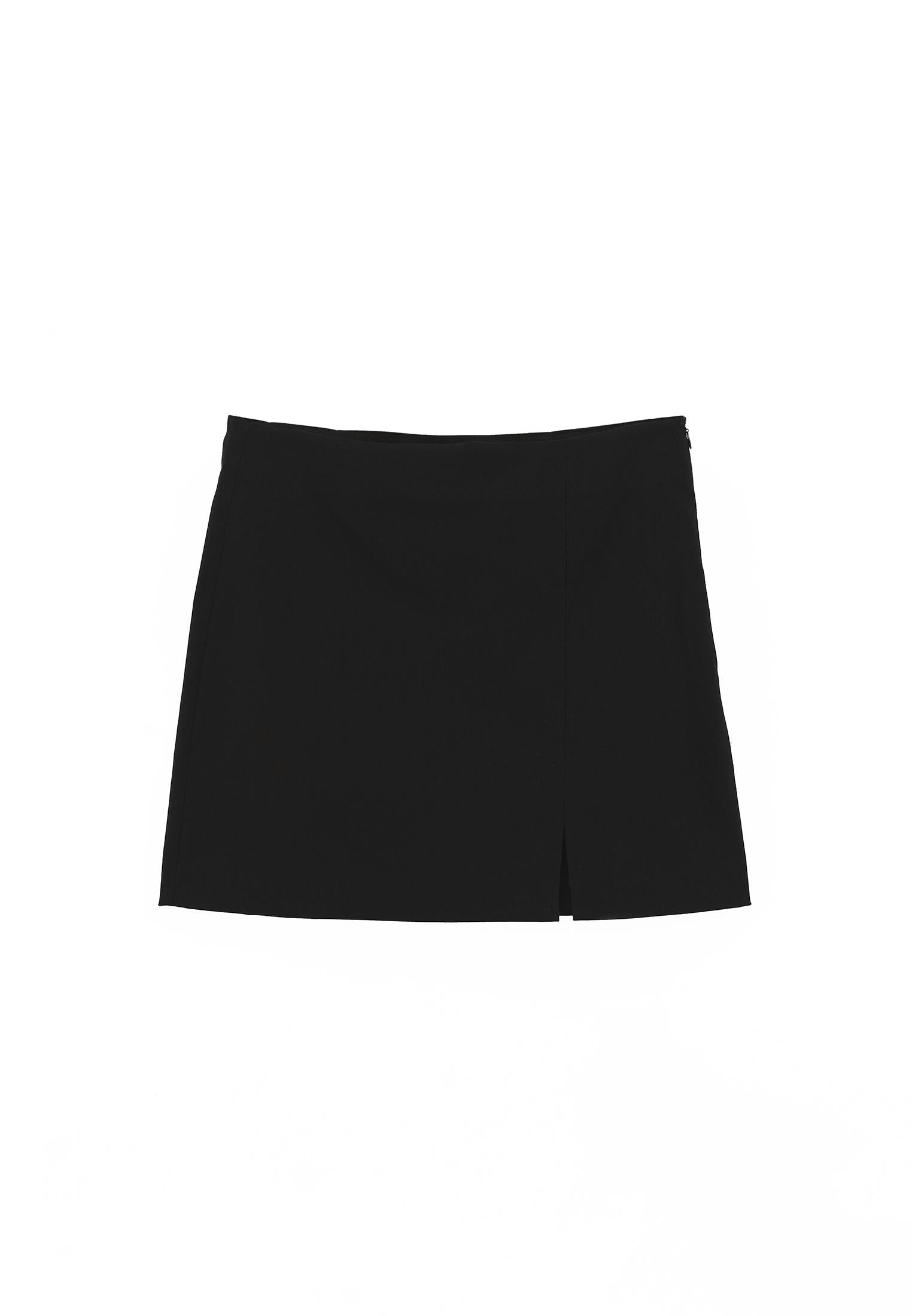 Short Slim Skirt With Slit - BLACK