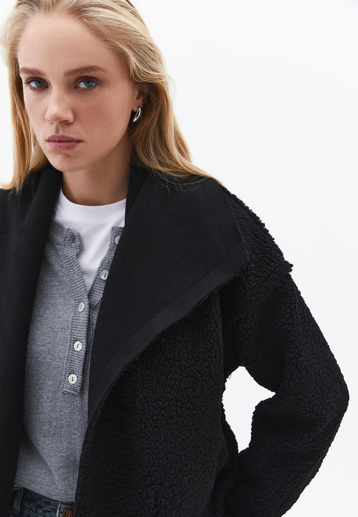 Shawl Collar Long Sleeve Bouclé Jacket - BLACK