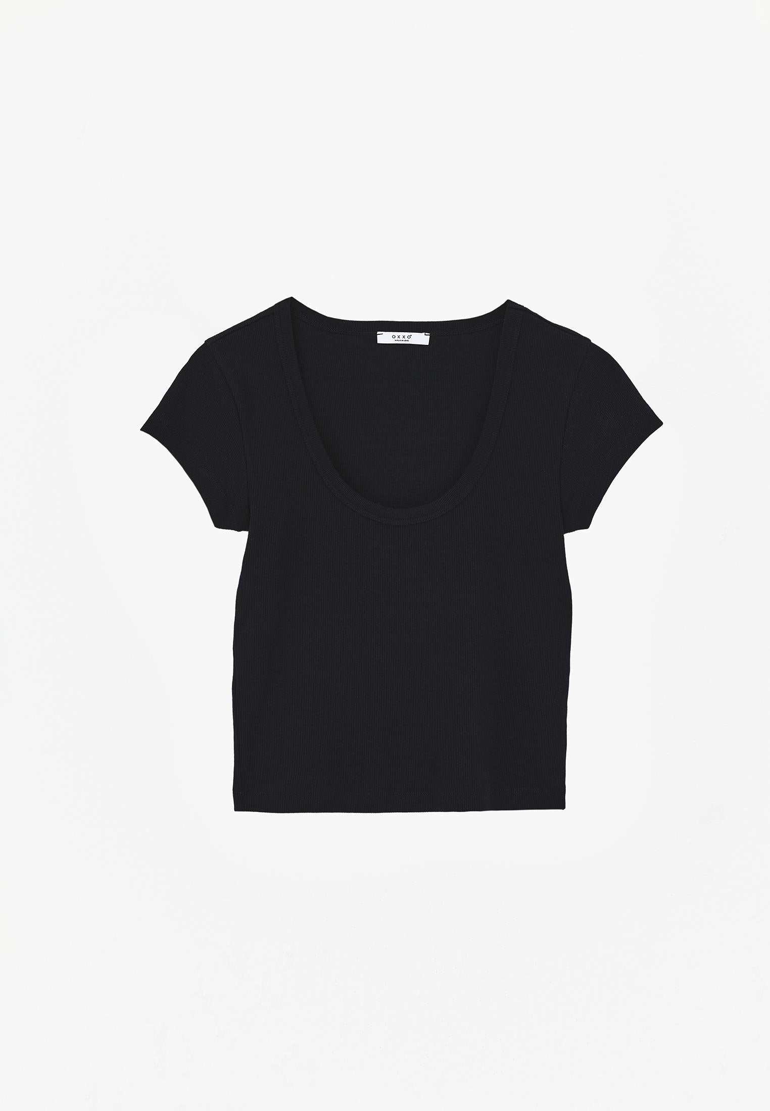 U Neck Bodycon T-Shirt - BLACK