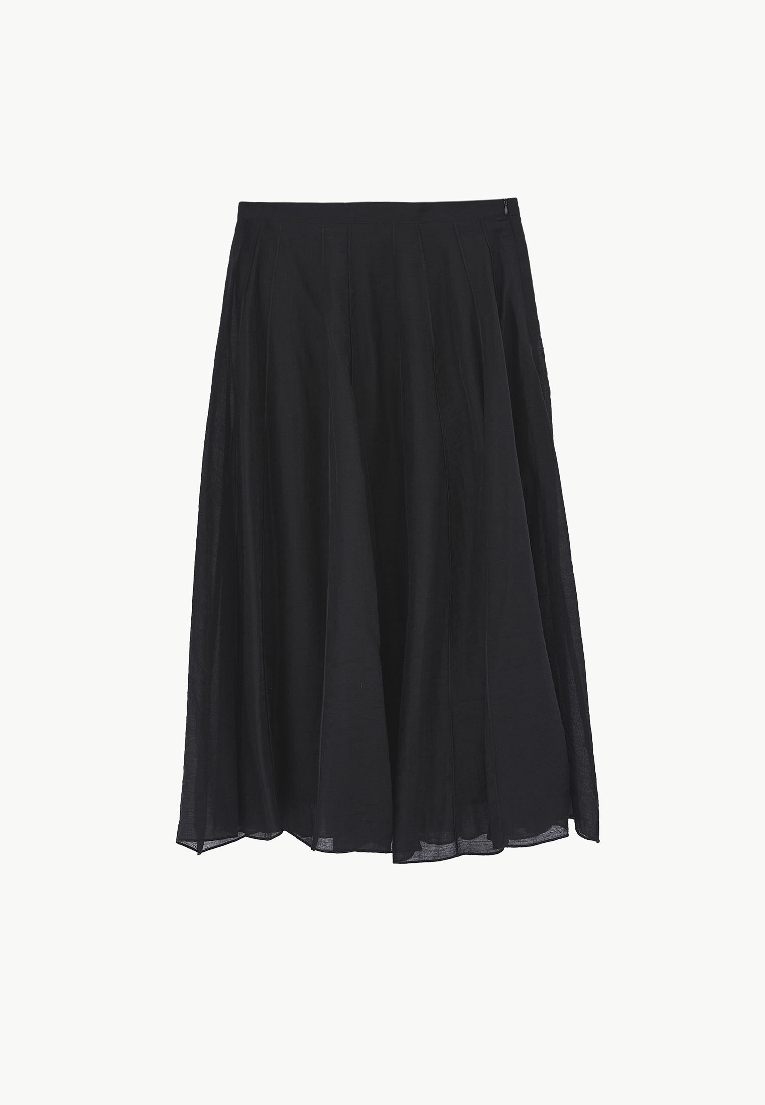 High Waist Flared Midi Skirt - BLACK