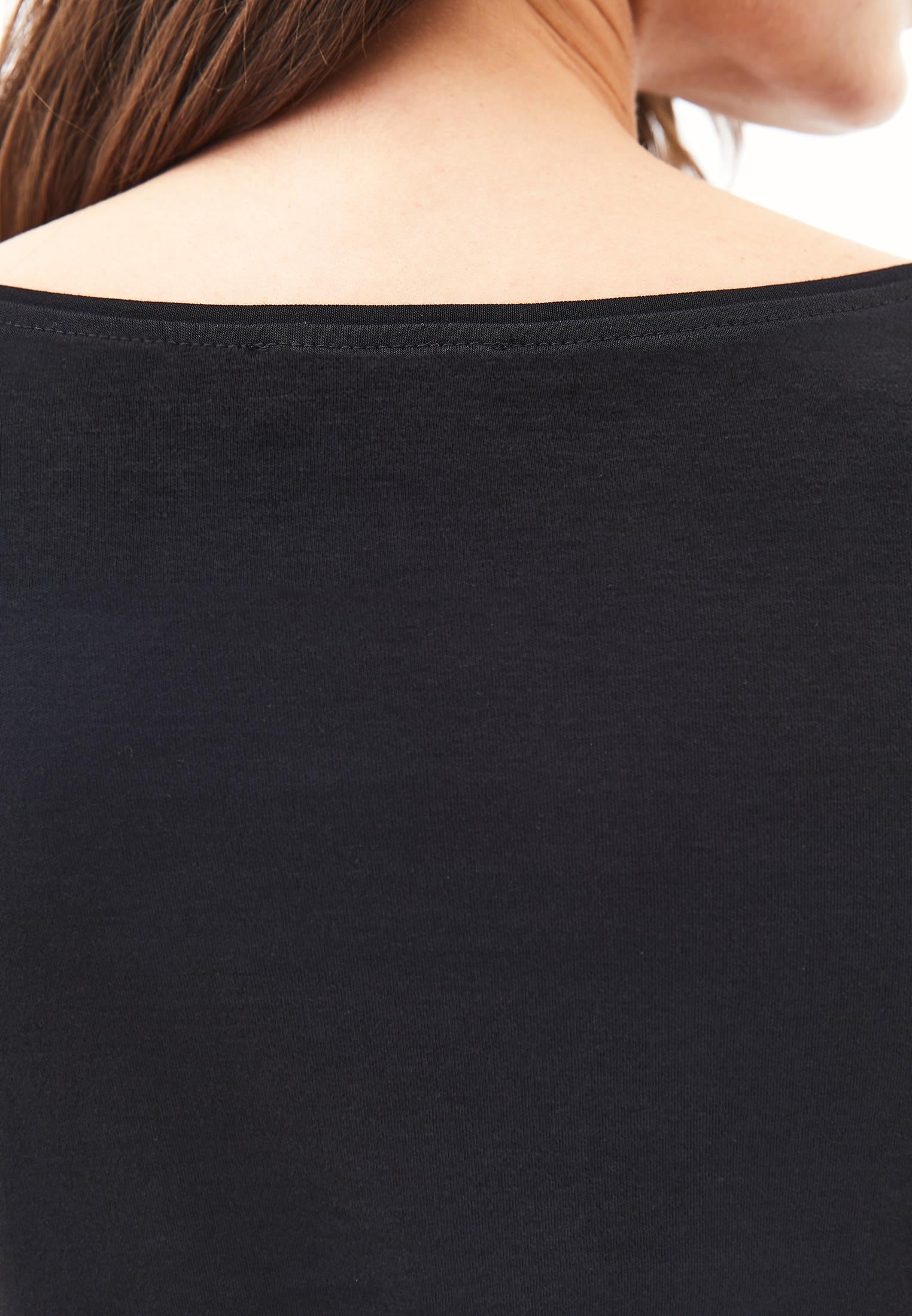 Boat Neck Long Sleeve T-Shirt - BLACK