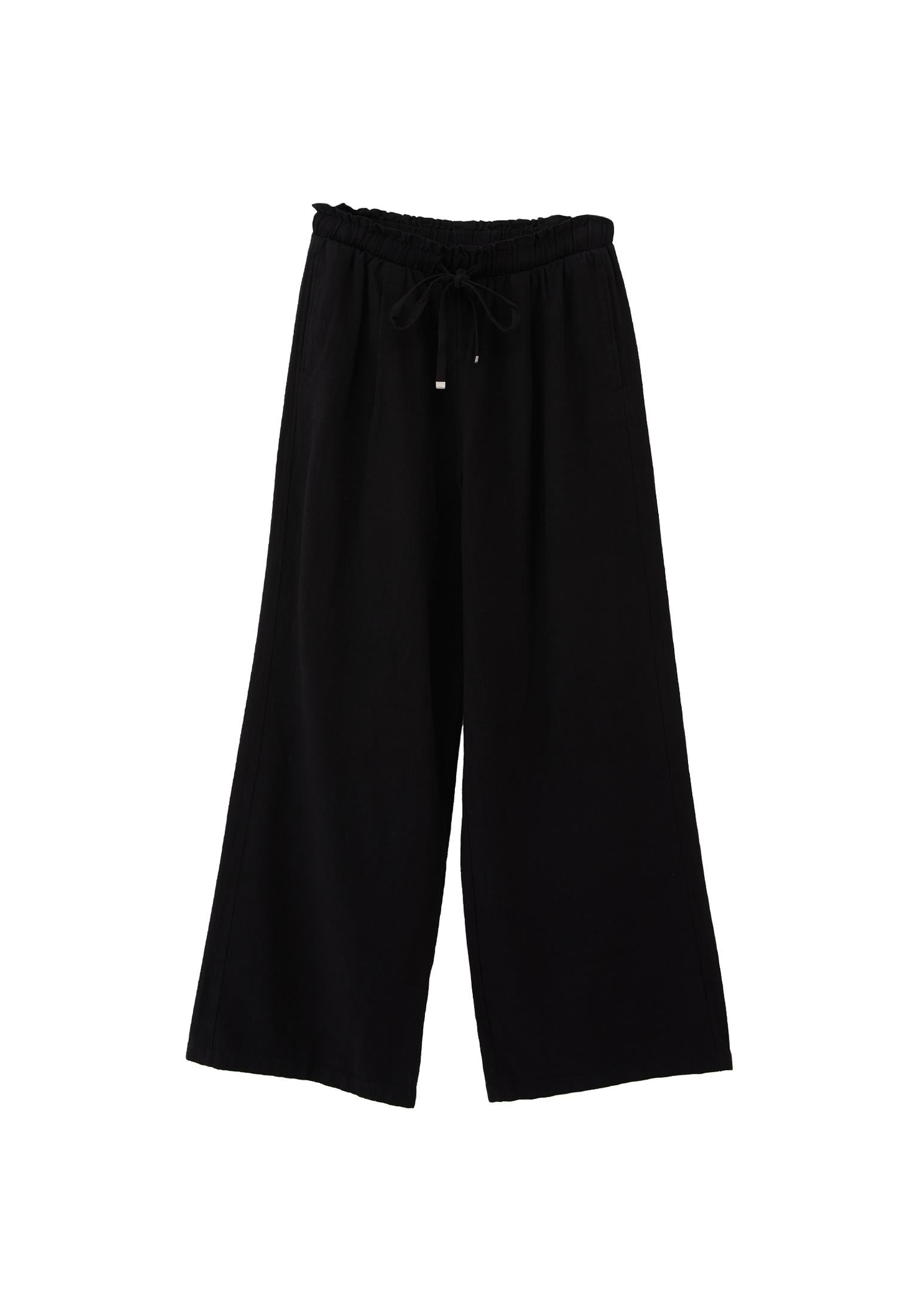 Wide Leg High Waist Pants - BLACK