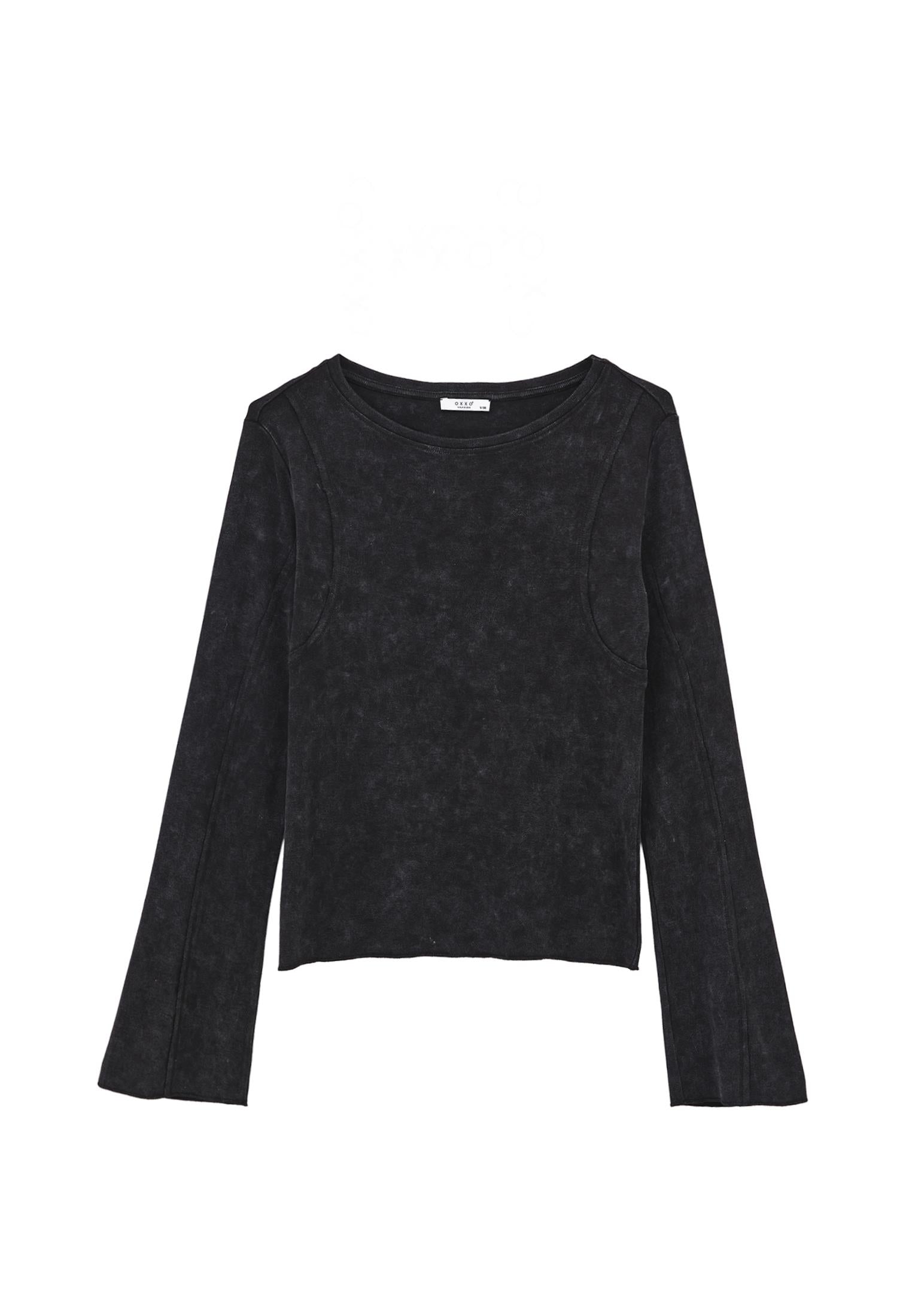 Long Sleeve Cotton T-Shirt - BLACK