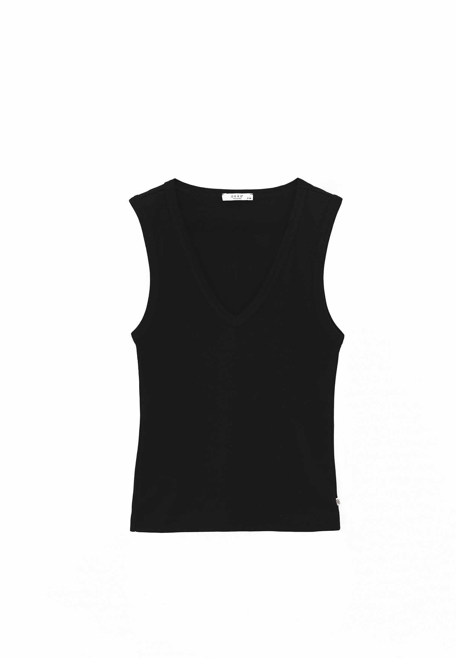 V Neck Bodycon Rib Tank Top - BLACK