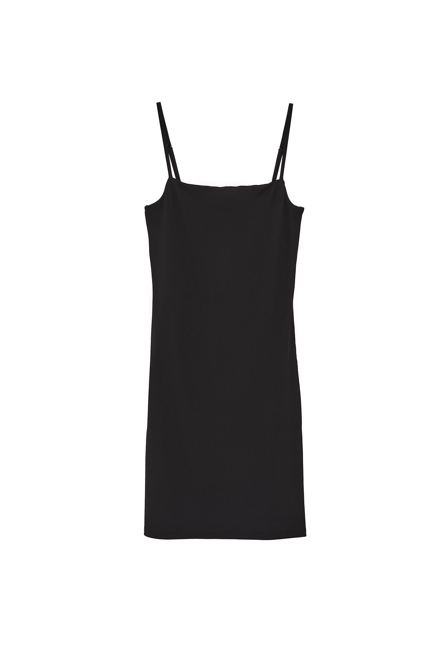 Short Strap Square Neck Dress - BLACK