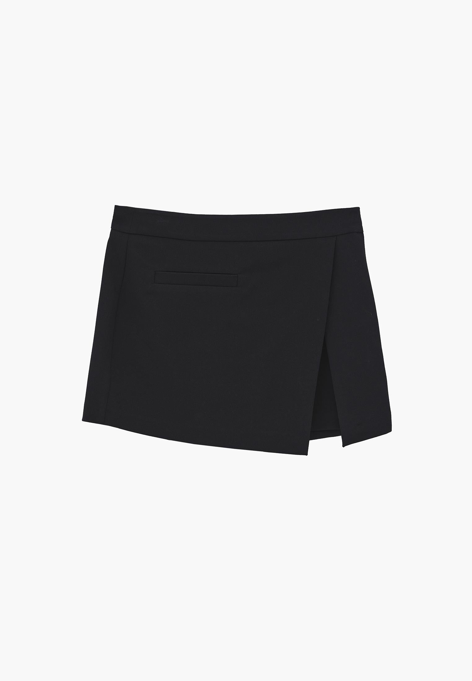 High Waist Slim Shorts With Wrap Detail - BLACK