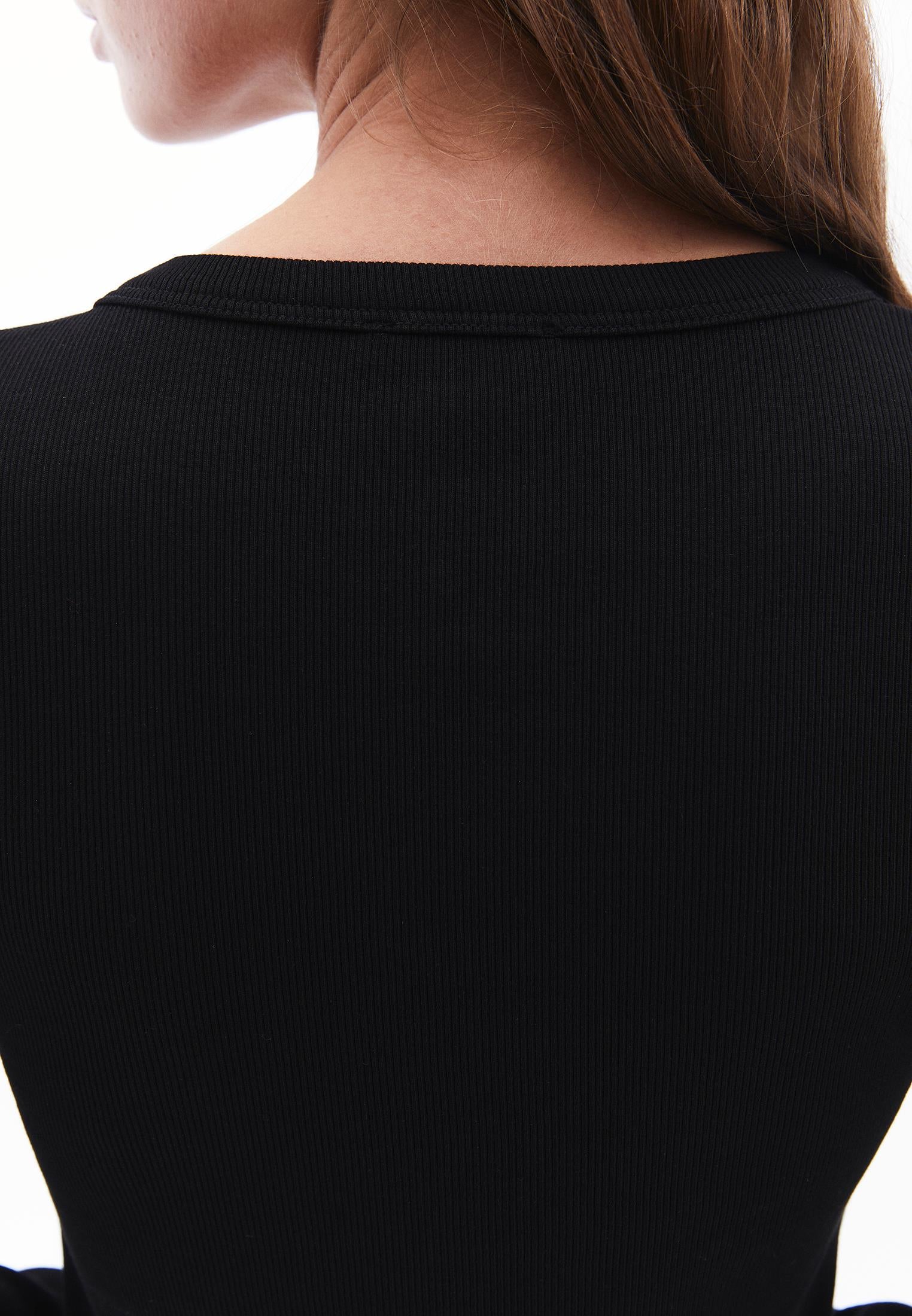 Long Sleeve Crew Neck Bodycon T-Shirt - BLACK
