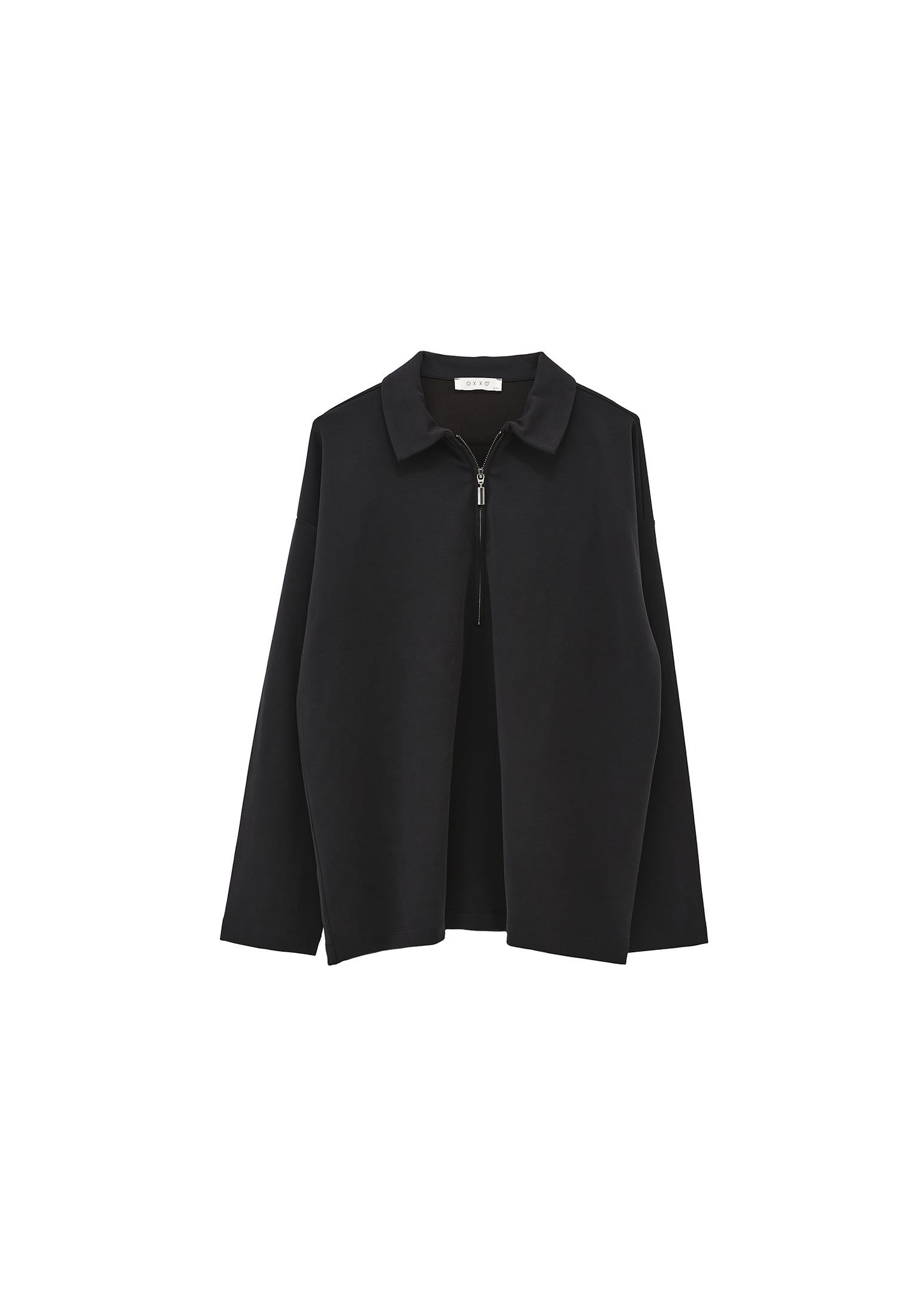 Polo Neck Oversize Sweatshirt - BLACK