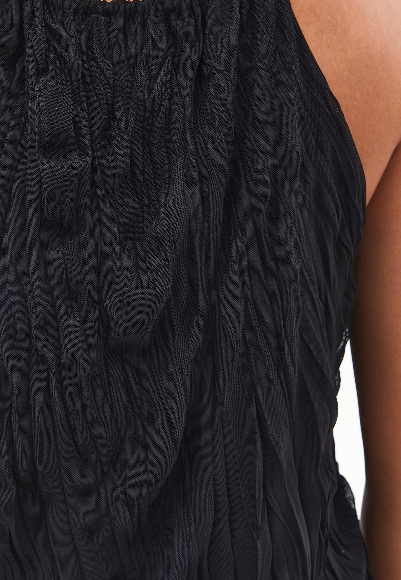 Halter Neck Crinkled Look Blouse - BLACK