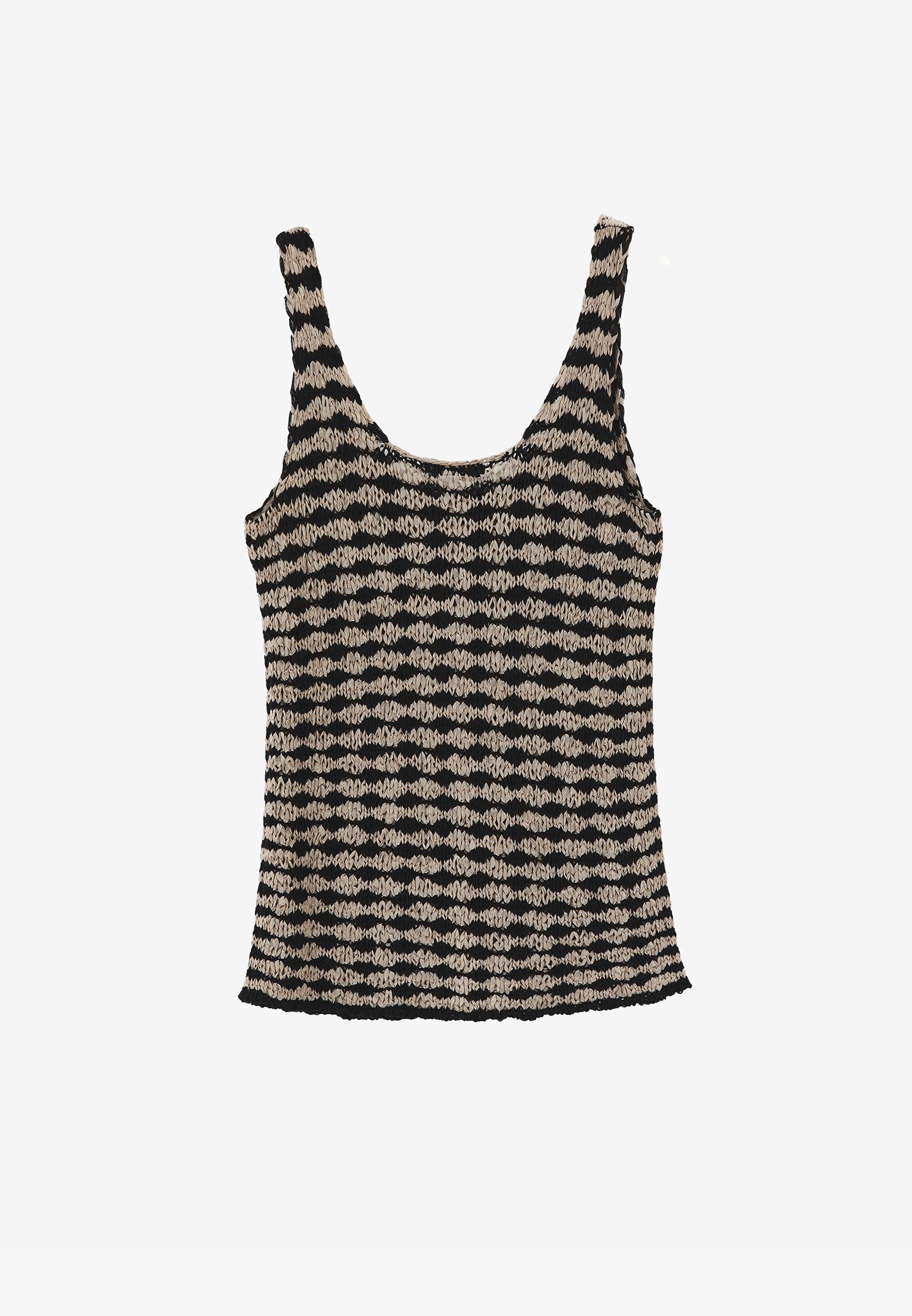 Lace U Neck Tank Top - OXFORD TAN/BLACK
