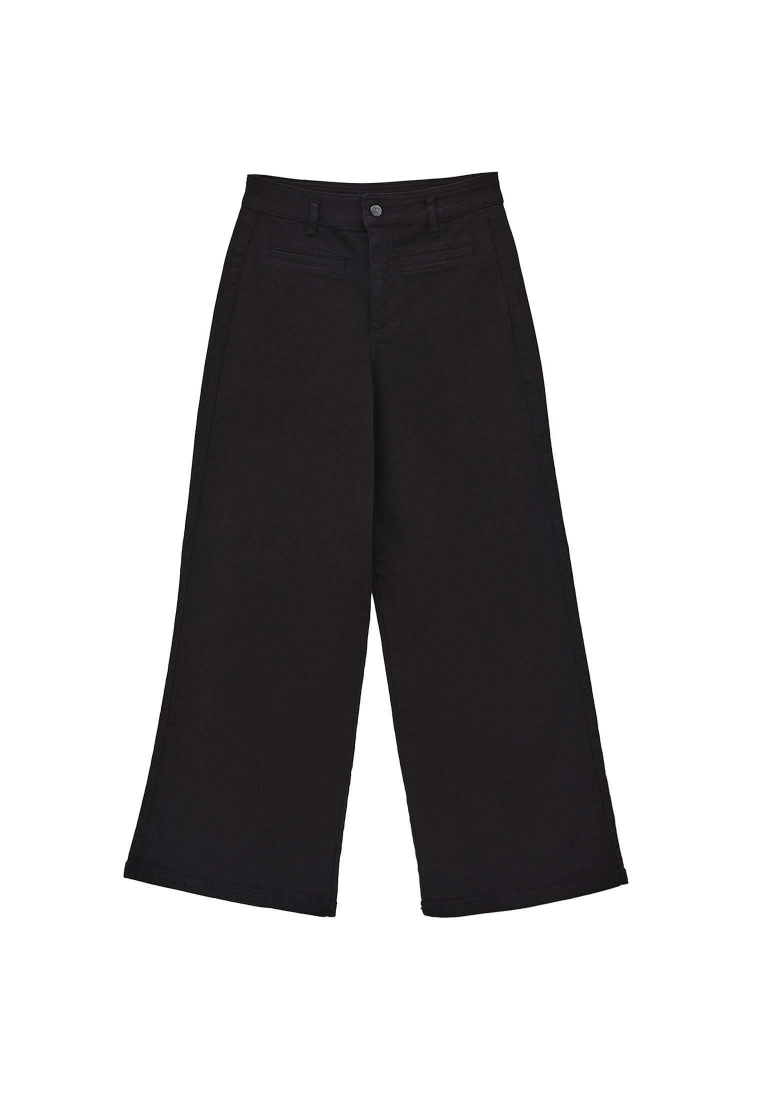 Wide Leg Trousers With Pocket Detail - BLACK