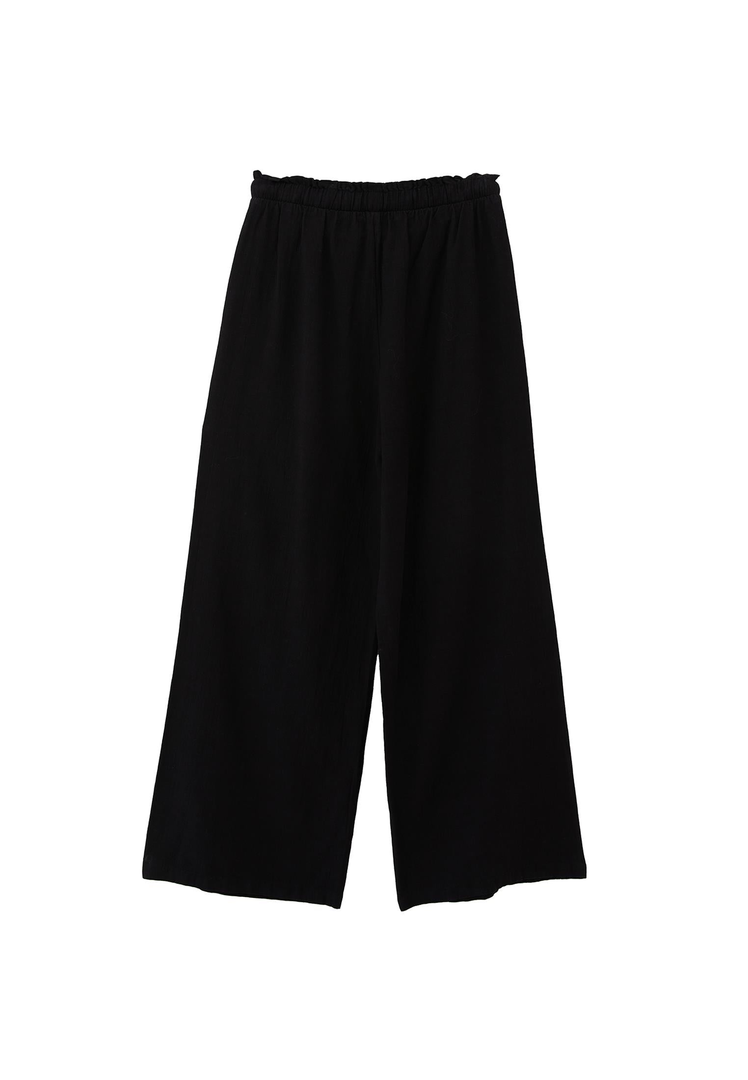 Wide Leg High Waist Pants - BLACK
