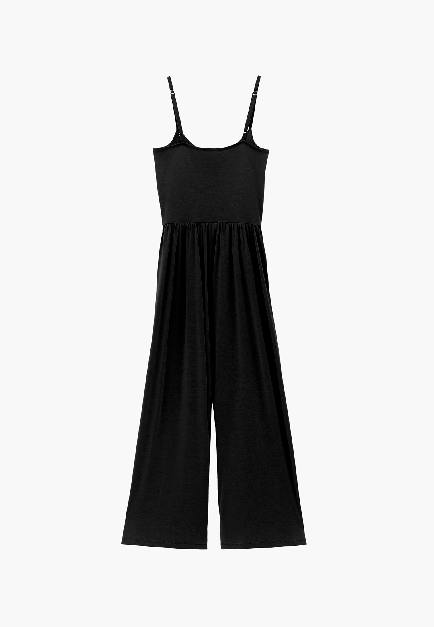 V Neck Long Jumpsuit - BLACK