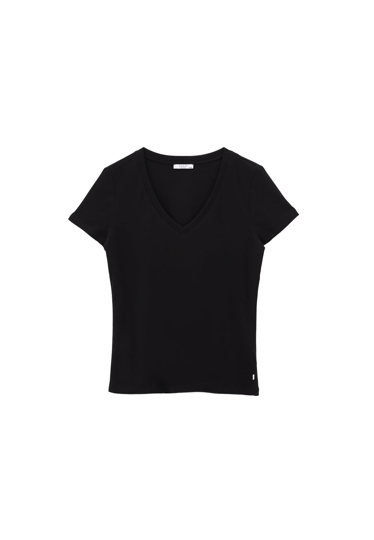 V Neck Short Sleeve T-Shirt - BLACK