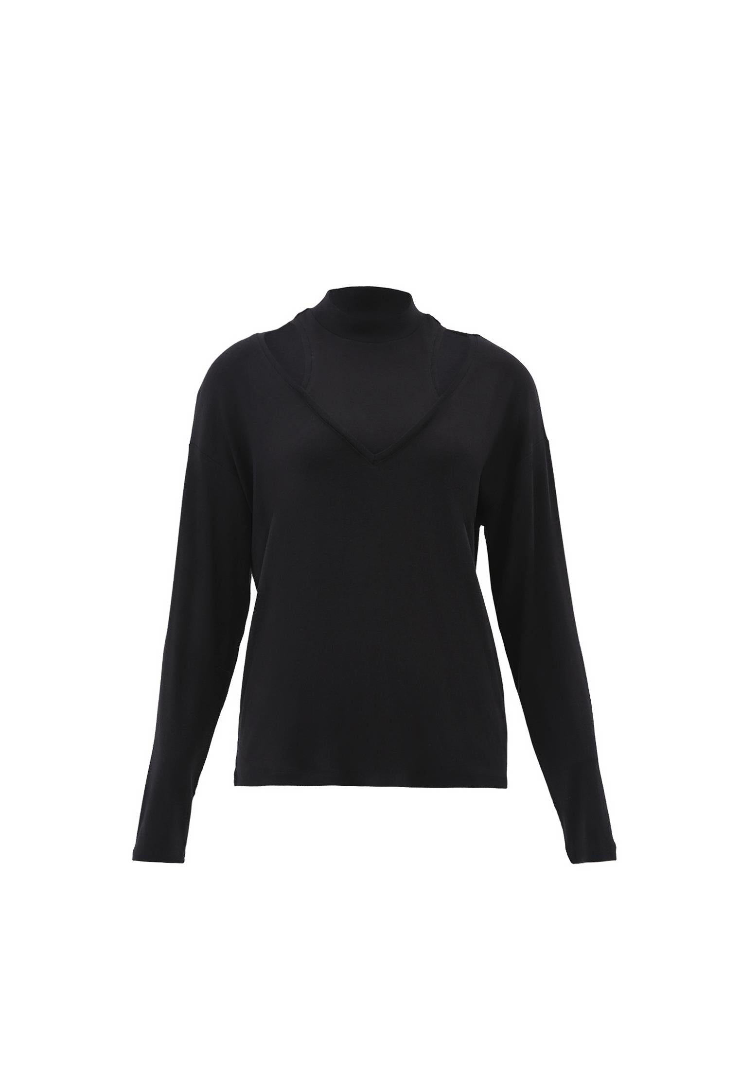 High Neck Oversize T-Shirt - BLACK