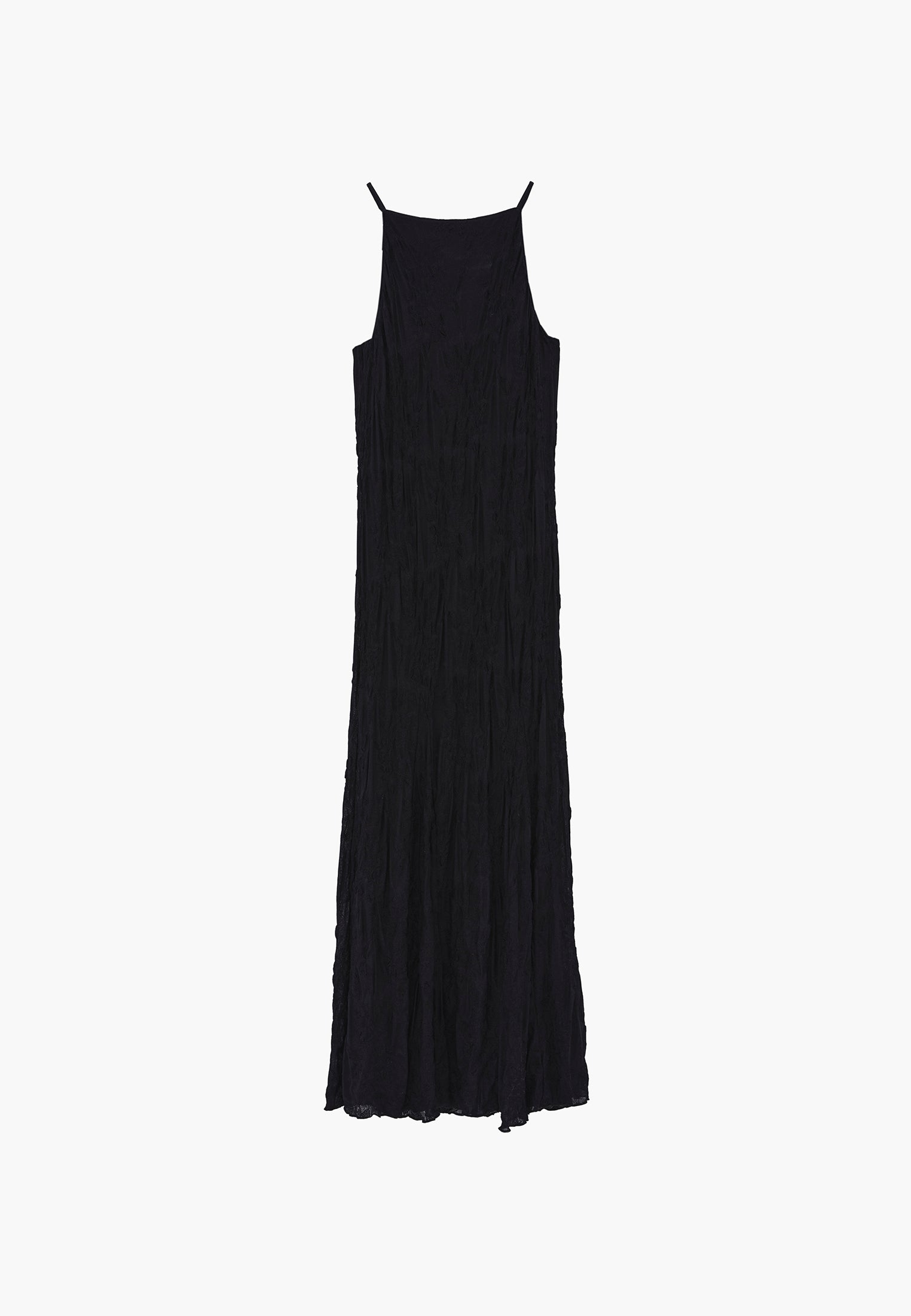 Sleeveless Long Dress With Crew Neck - BLACK