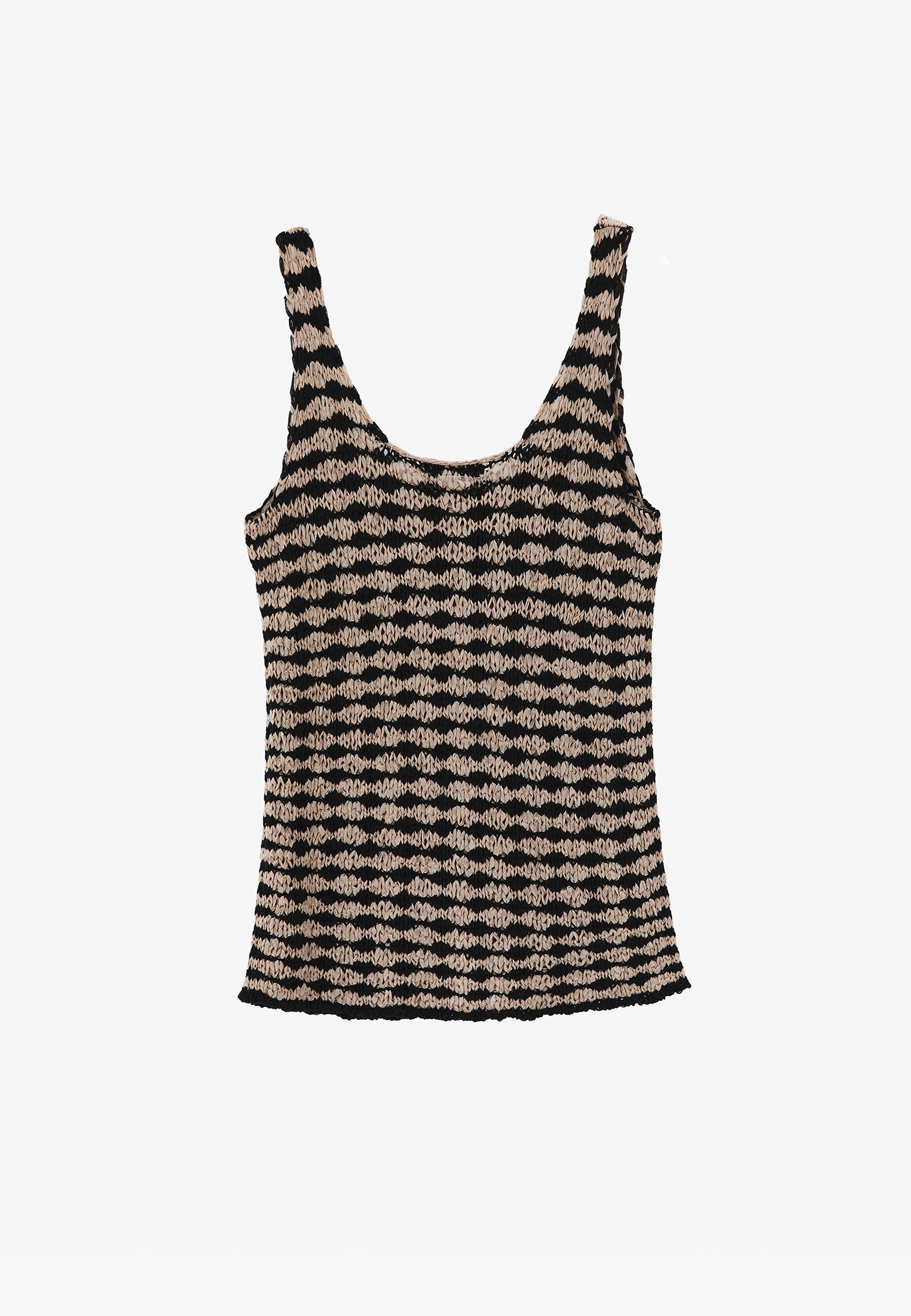 Lace U Neck Tank Top - OXFORD TAN/BLACK