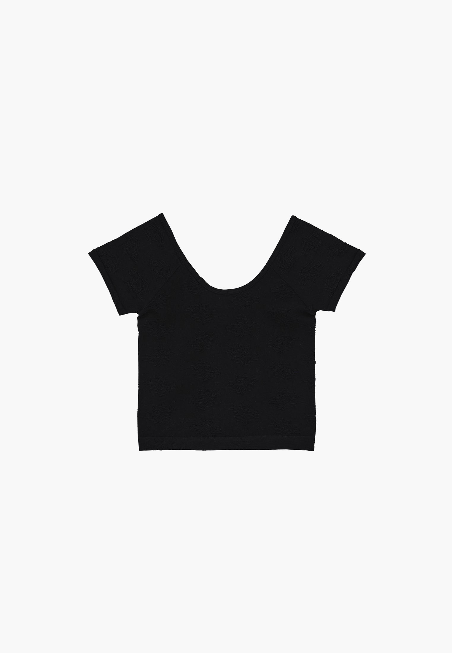 Wide Neck Short Sleeve Bodycon T-Shirt - BLACK