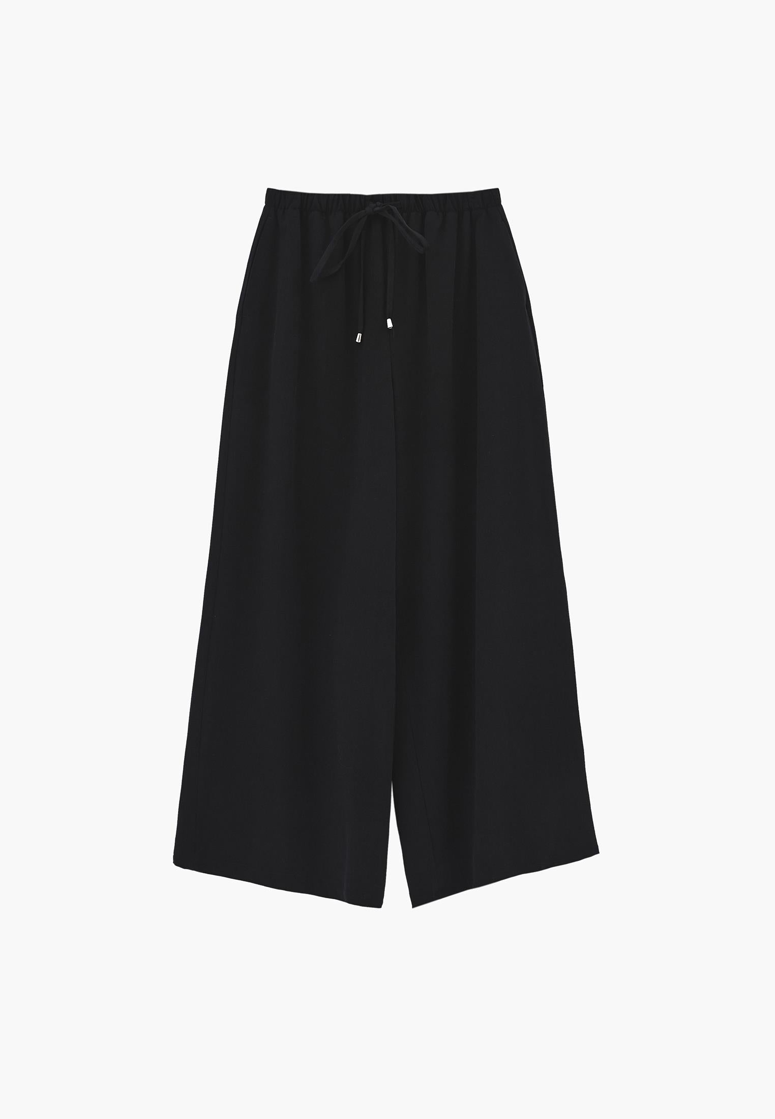Wide Leg Elastic Women Trousers - BLACK