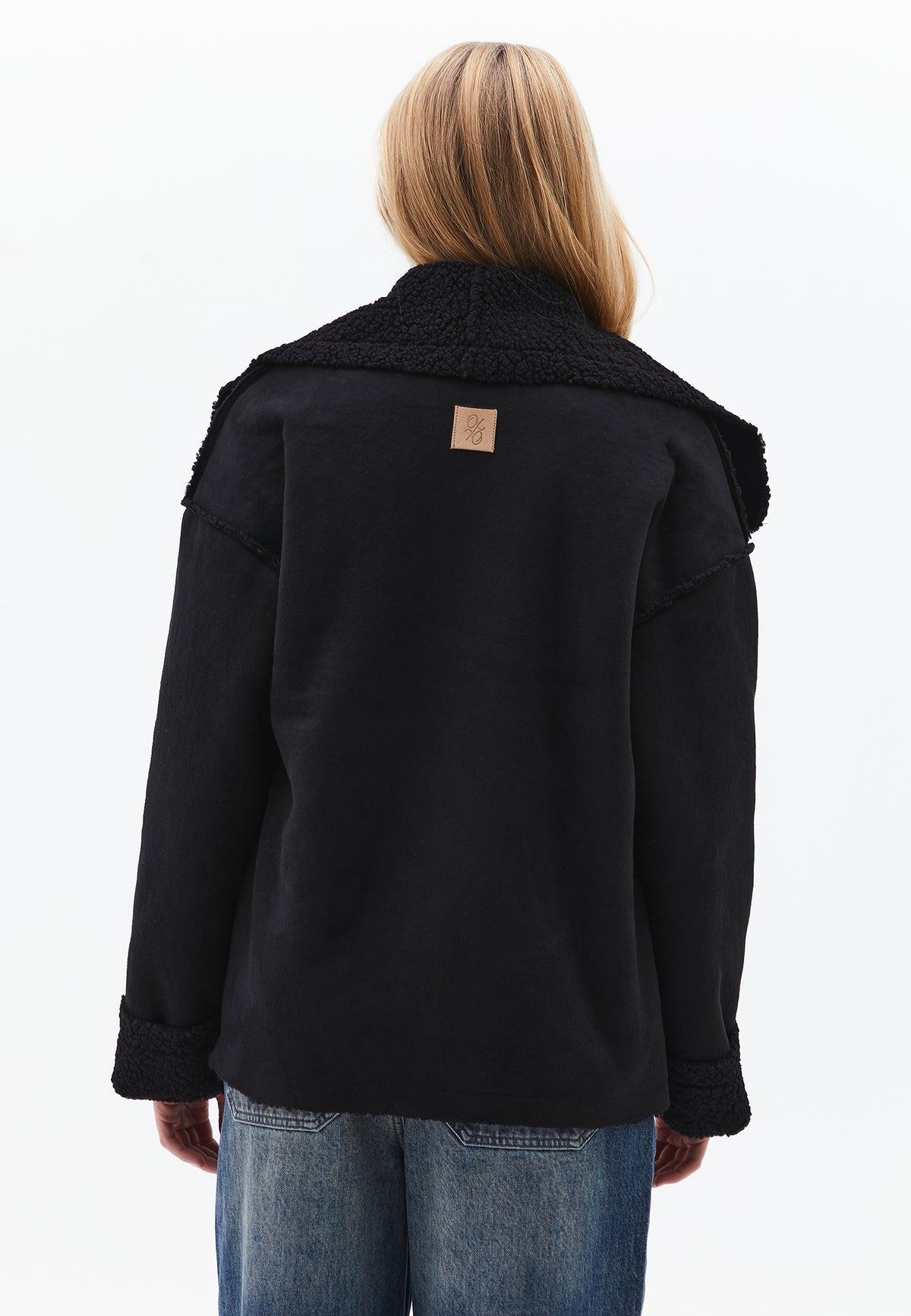 Shawl Collar Long Sleeve Bouclé Jacket - BLACK
