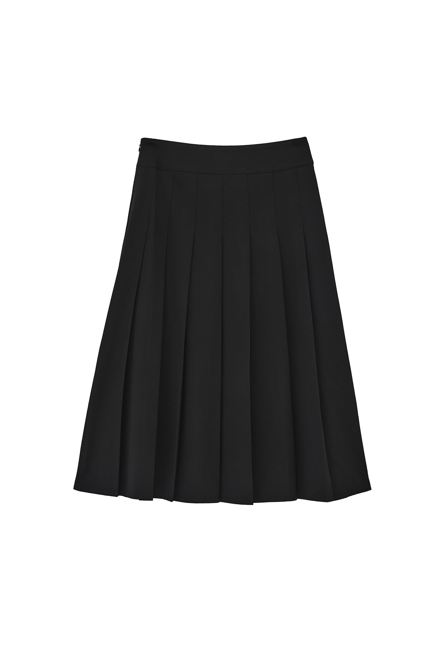Long Pleated A-Line Skirt - BLACK