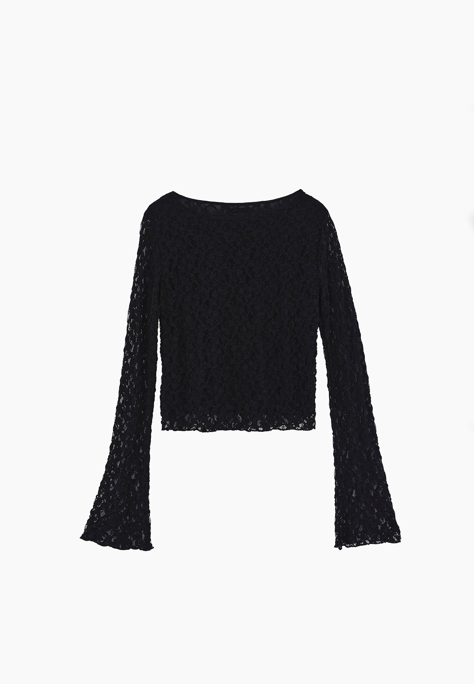 Boat Neck Long Sleeve T-Shirt - BLACK