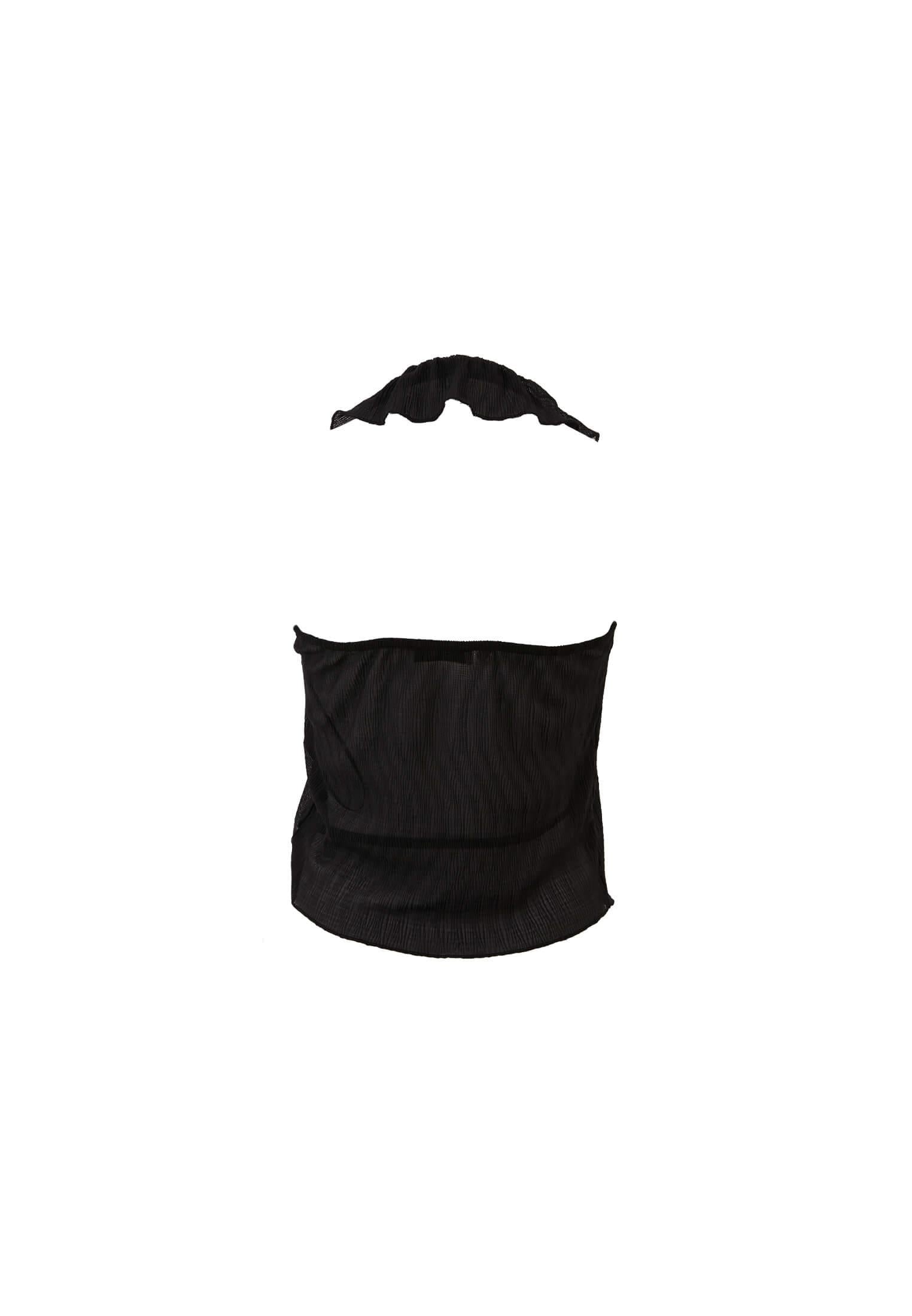 V Neck Sleeveless Ruffled Detailed Blouse - BLACK