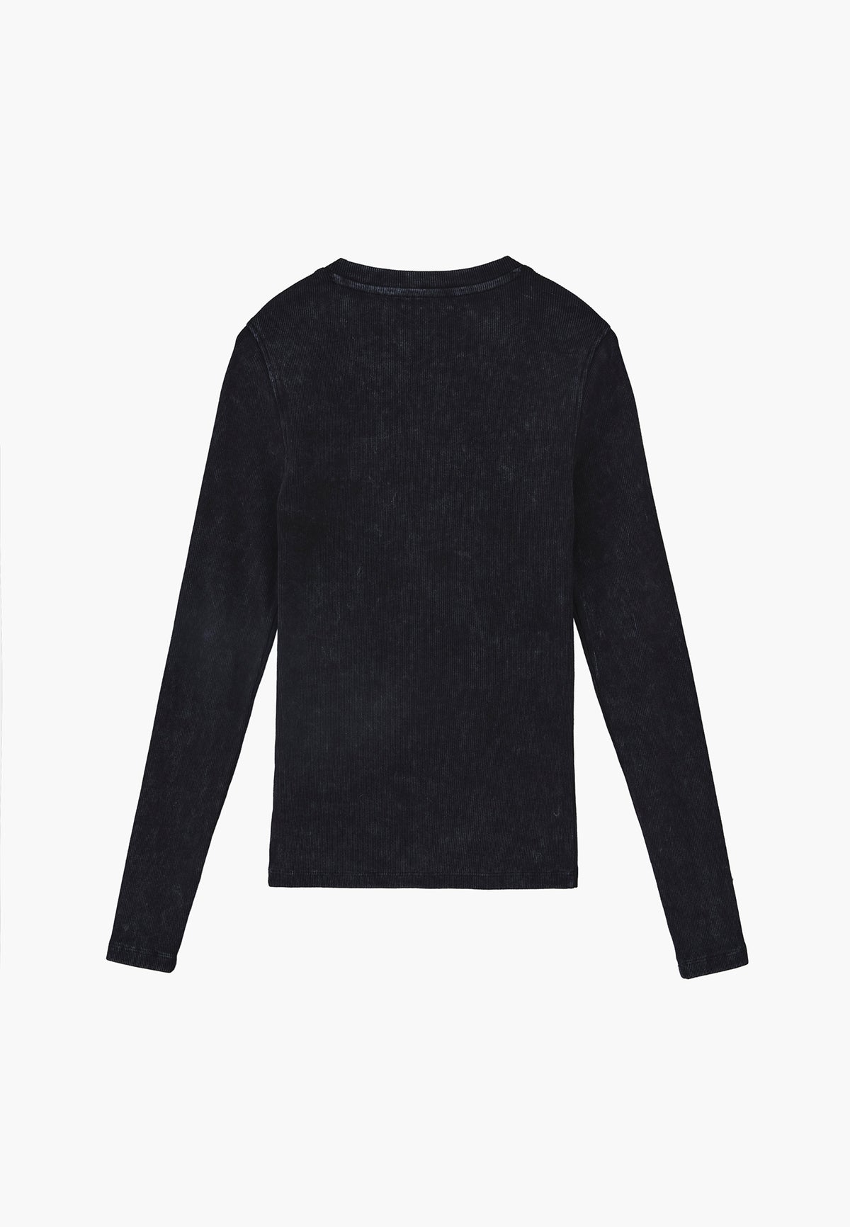 Crew Neck Long Sleeve Bodycon T-Shirt - BLACK