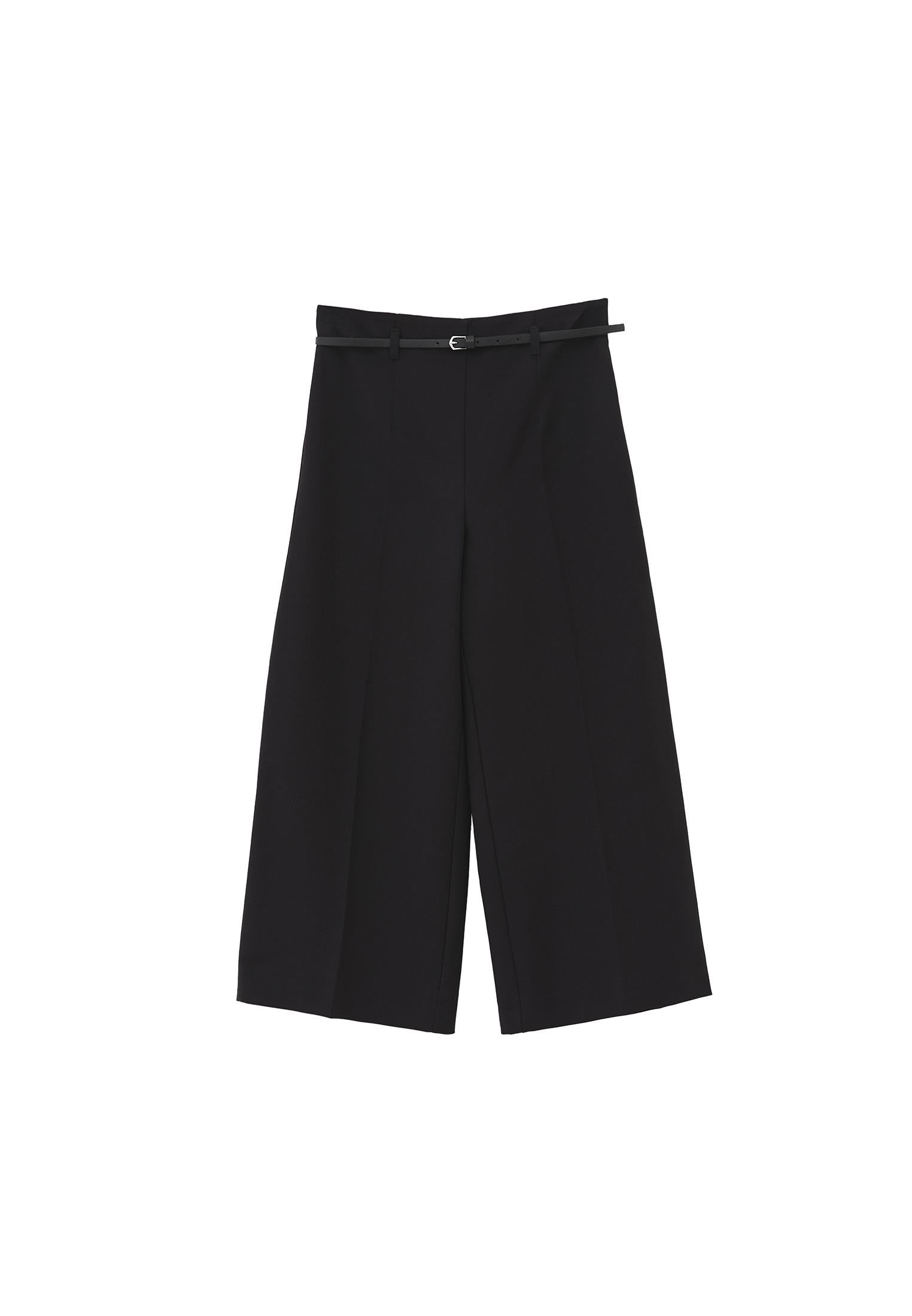 Ultra High Waist Belted Culotte Pants - BLACK
